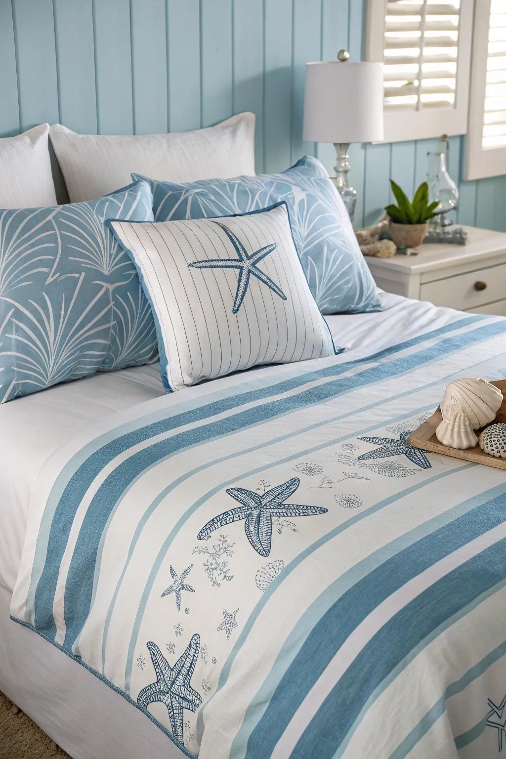 Ocean-themed bedding can transform your sleeping area into a coastal retreat.