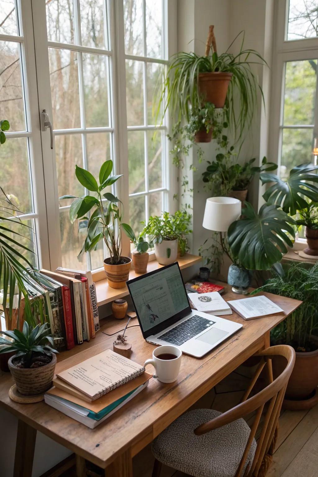 Plants instill vitality and tranquility within the office atmosphere.