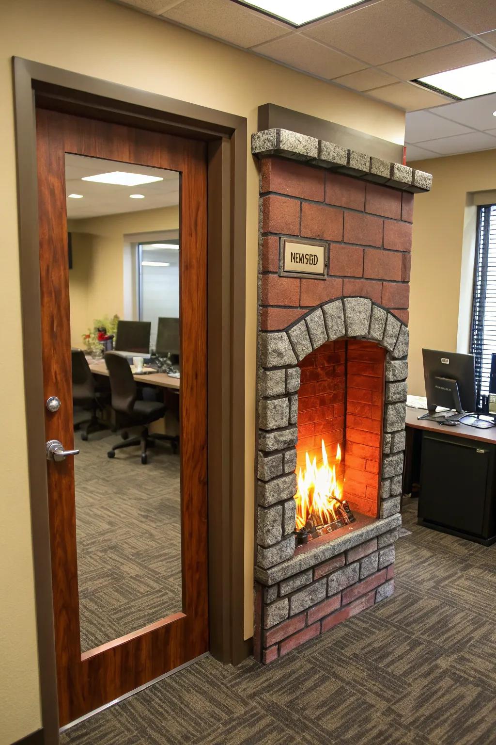Warm up your workspace through a fireplace-themed door.