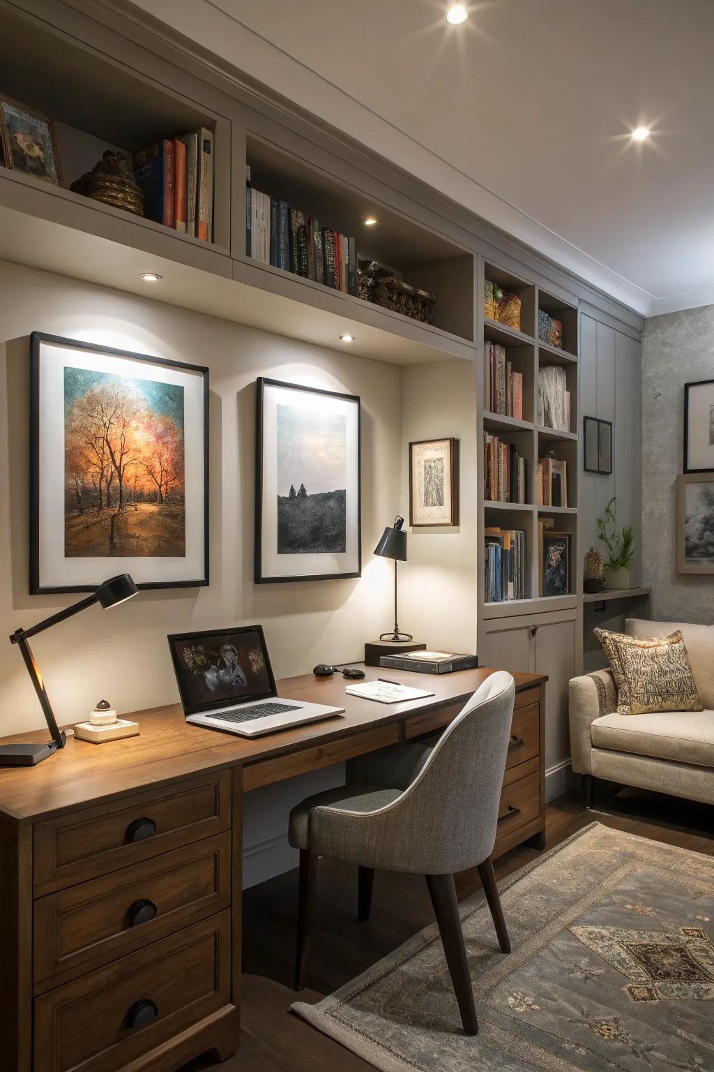 Highlight and activity lighting enhance the best parts of office decor.