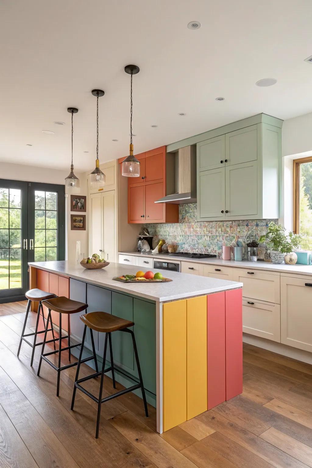Bold color blocking adds character to this streamlined one-wall kitchen.