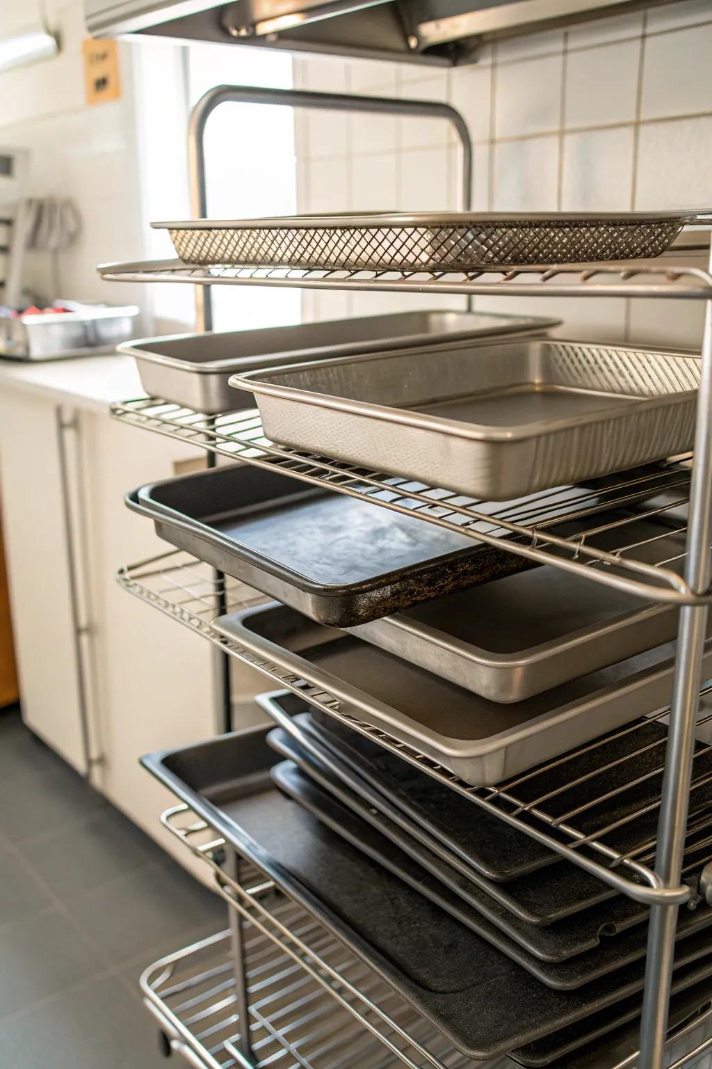 Upright storage employing metallic frames optimizes area effectively.