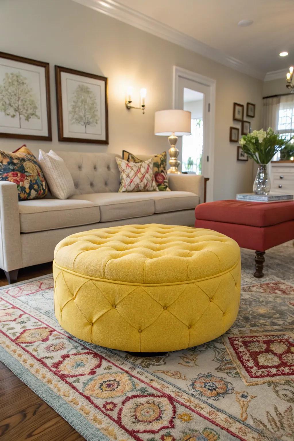 A vibrant ottoman infusing energy into the area