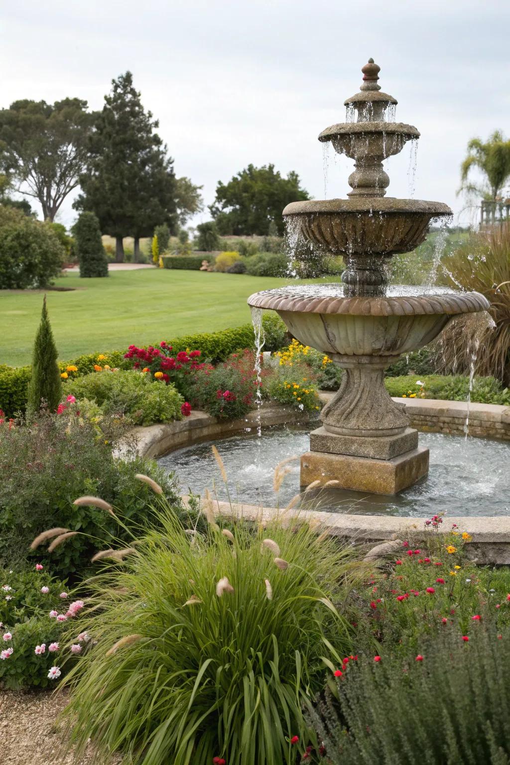 Freestanding fountains become impressive centerpieces in any garden.