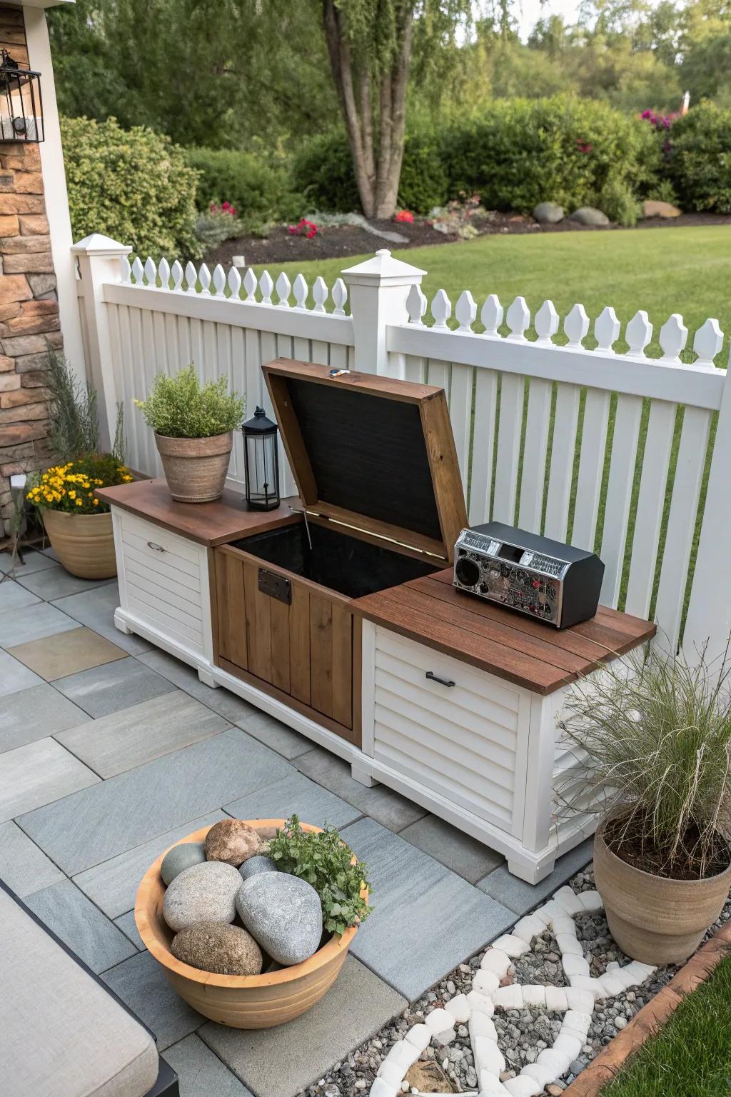 Bench units offer an ingenious option for seating and stowing.