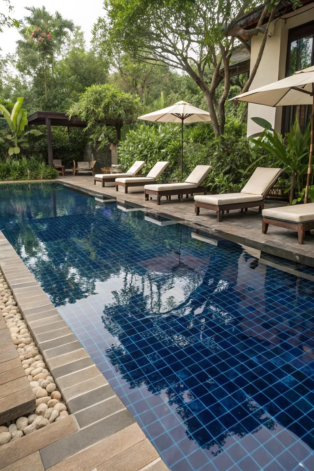 Create a splash with opulent poolside tiles.