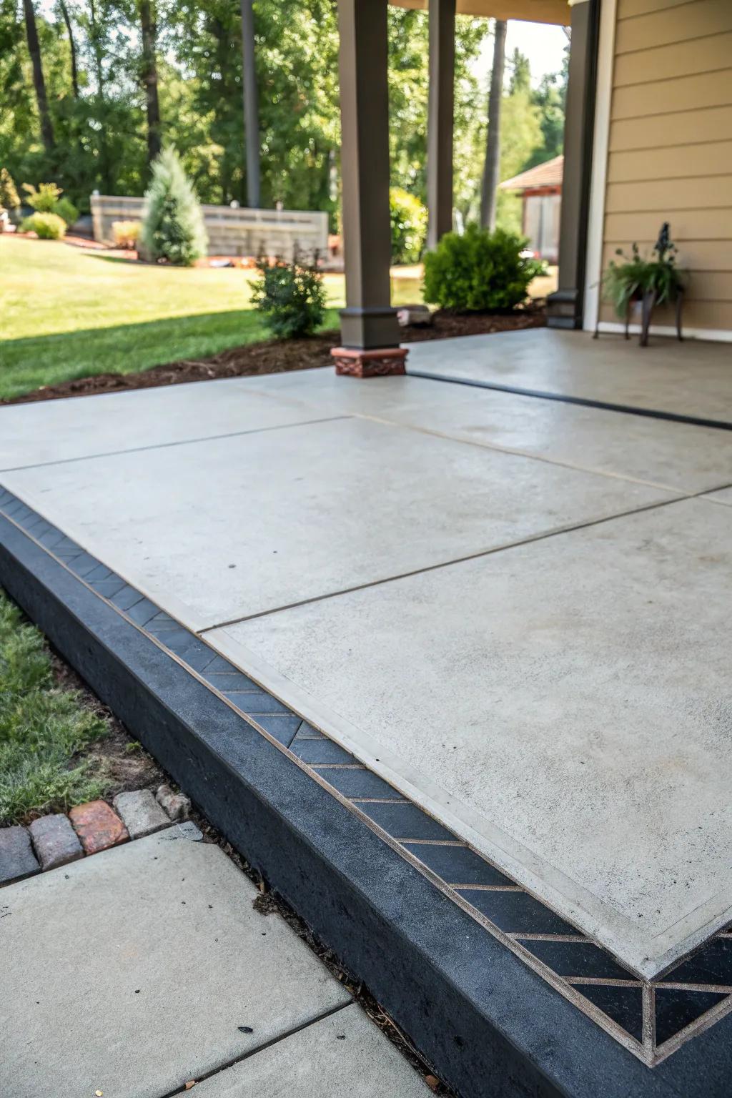 A patio featuring a contrasting border that enhances definition and style.
