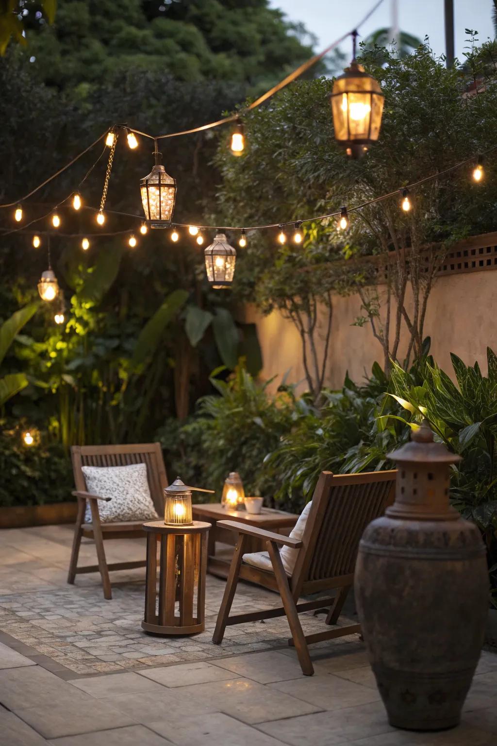 Ambient lighting can morph your patio into a mesmerizing twilight escape.