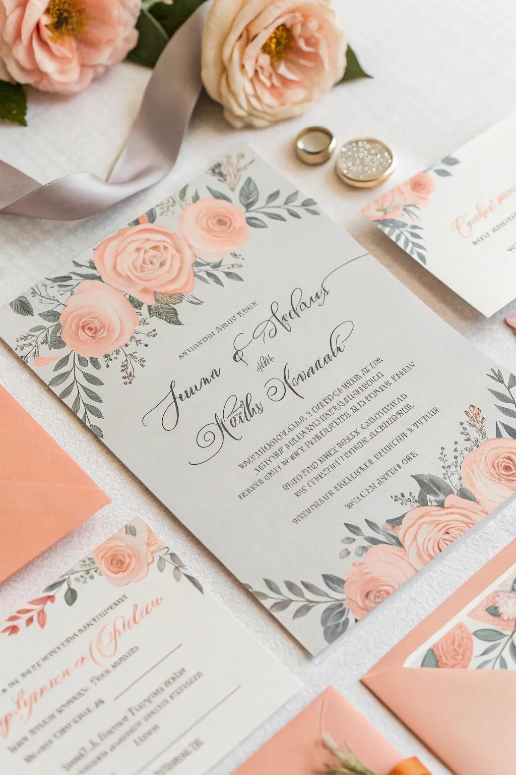 Chic peach coupled with grey announcements geared towards cementing a fitting impression.