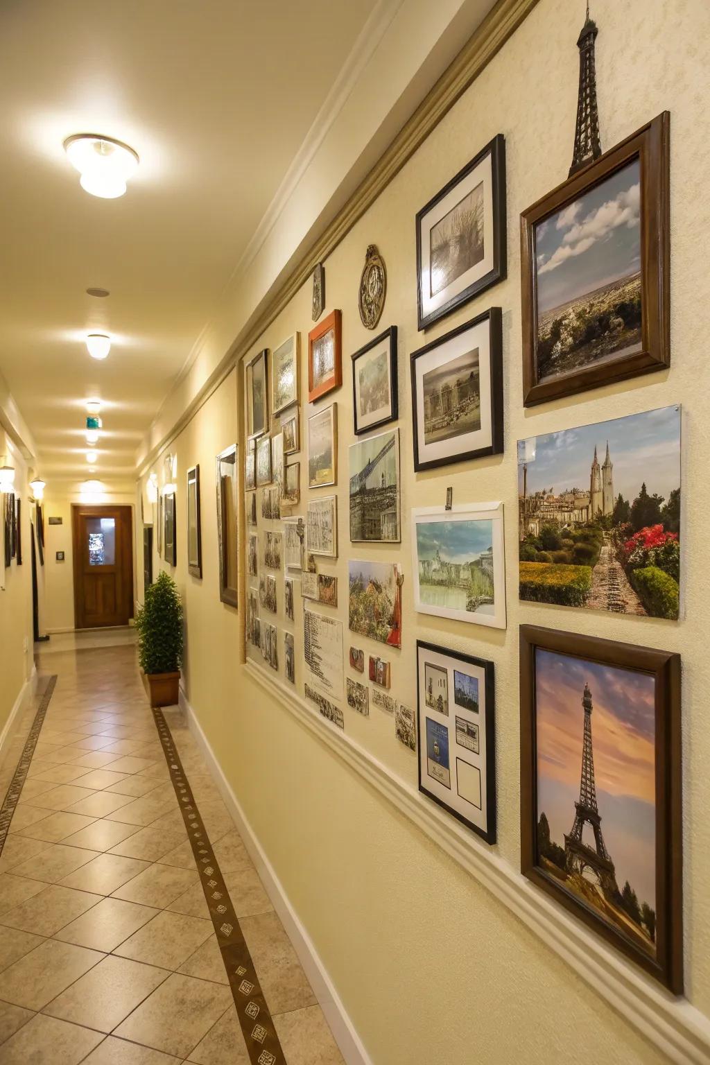 A travel-inspired collage wall bringing adventures to life within your walls.
