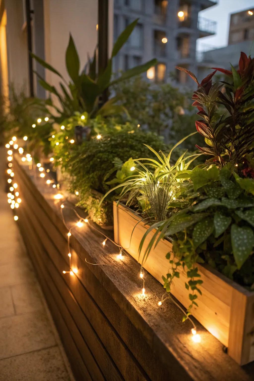 Gentle illumination births an inviting and snug ambiance upon this botanical ledge.