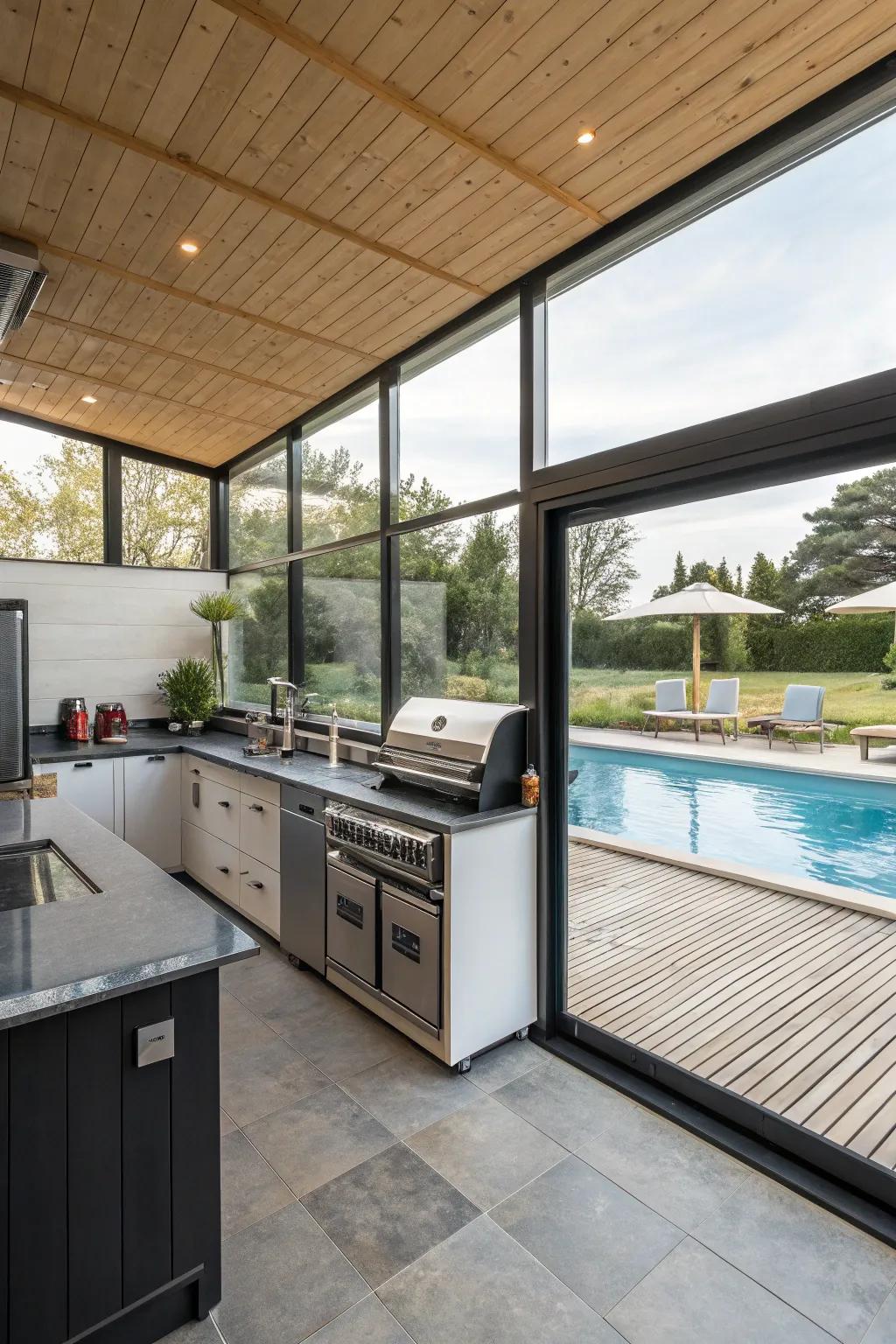 Streamlined kitchenette design makes efficient use of space.
