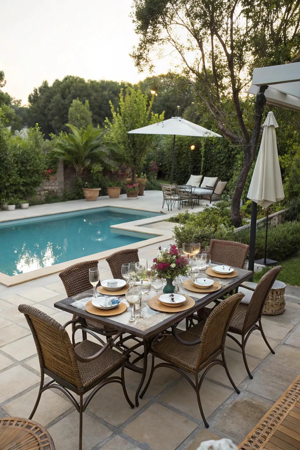 An alfresco dining sector by the pool is excellent for summer soirees.