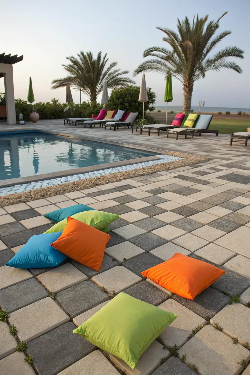 Symmetrical arrangements inject a playful touch to your pool area.