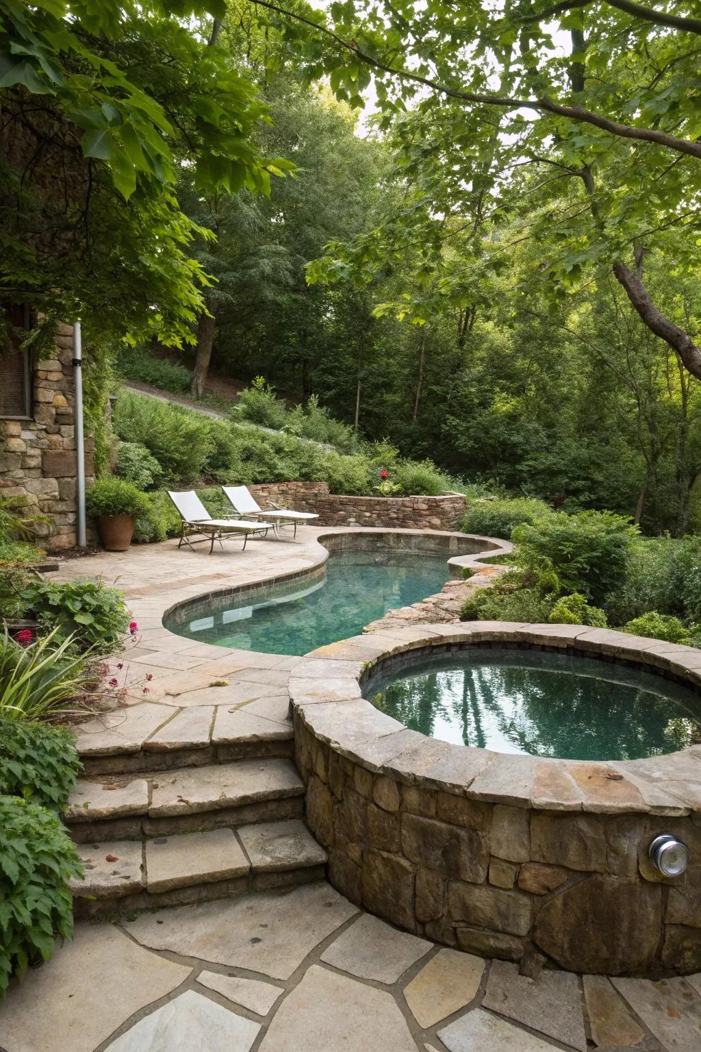 Natural stone brings an earthy, organic ambiance to your pool and jacuzzi.