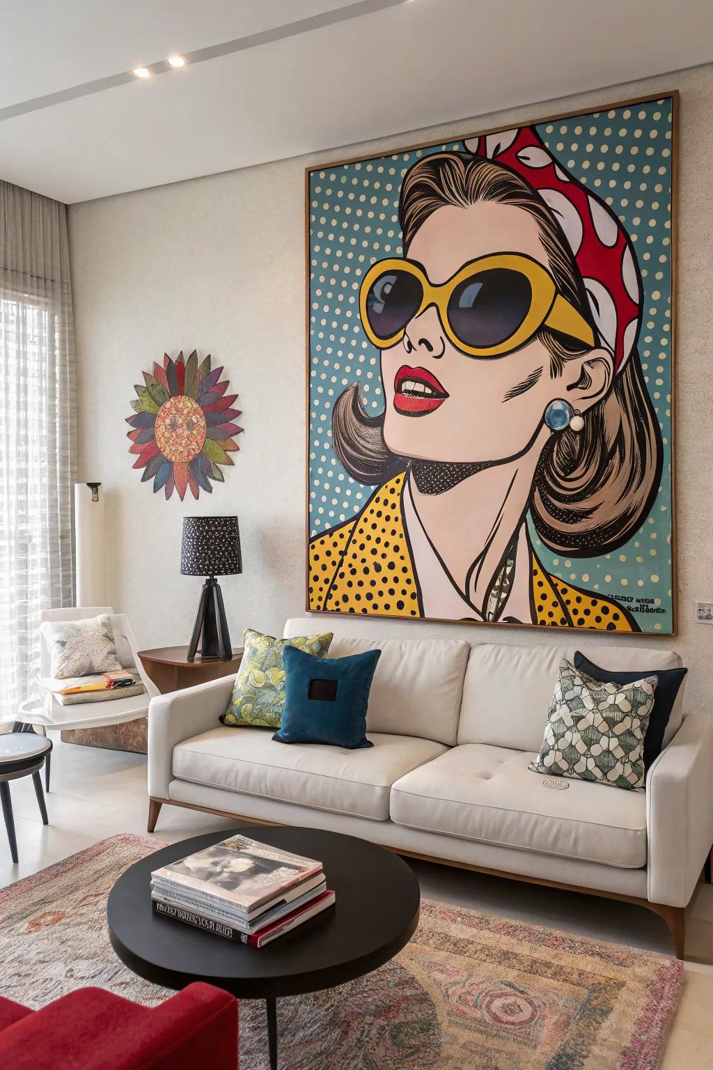 A chic likeness featuring oversized sunshades in an artistic pop representation style.