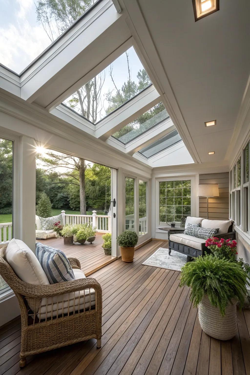 A porch expansion with sun tubes allowing natural light to pour in.