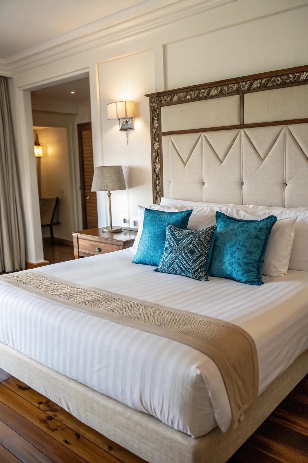 A daring highlight pillow engenders a compelling core of attention within any pillow setting.