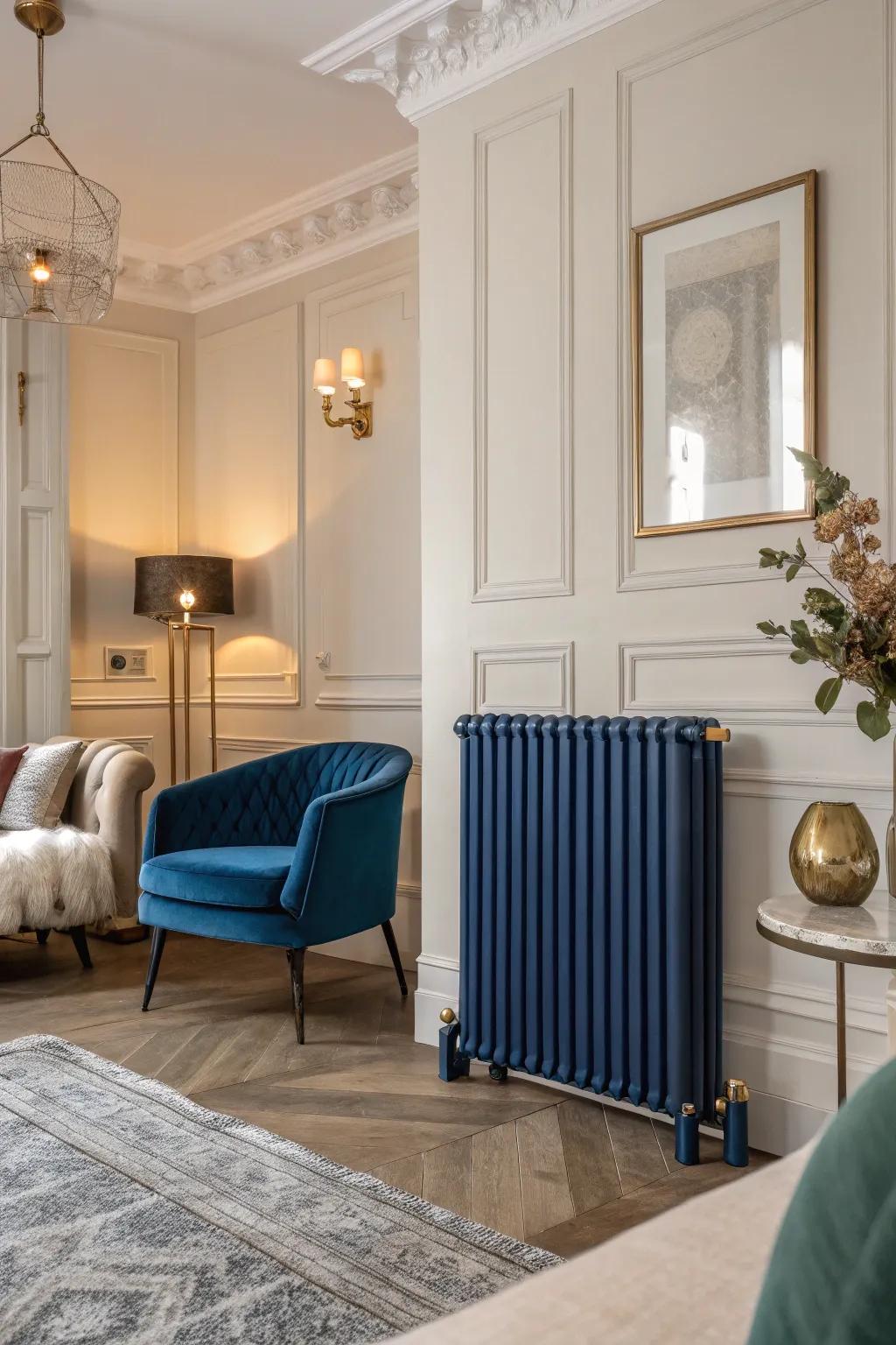 An intense blue radiator introduces grandeur and depth.