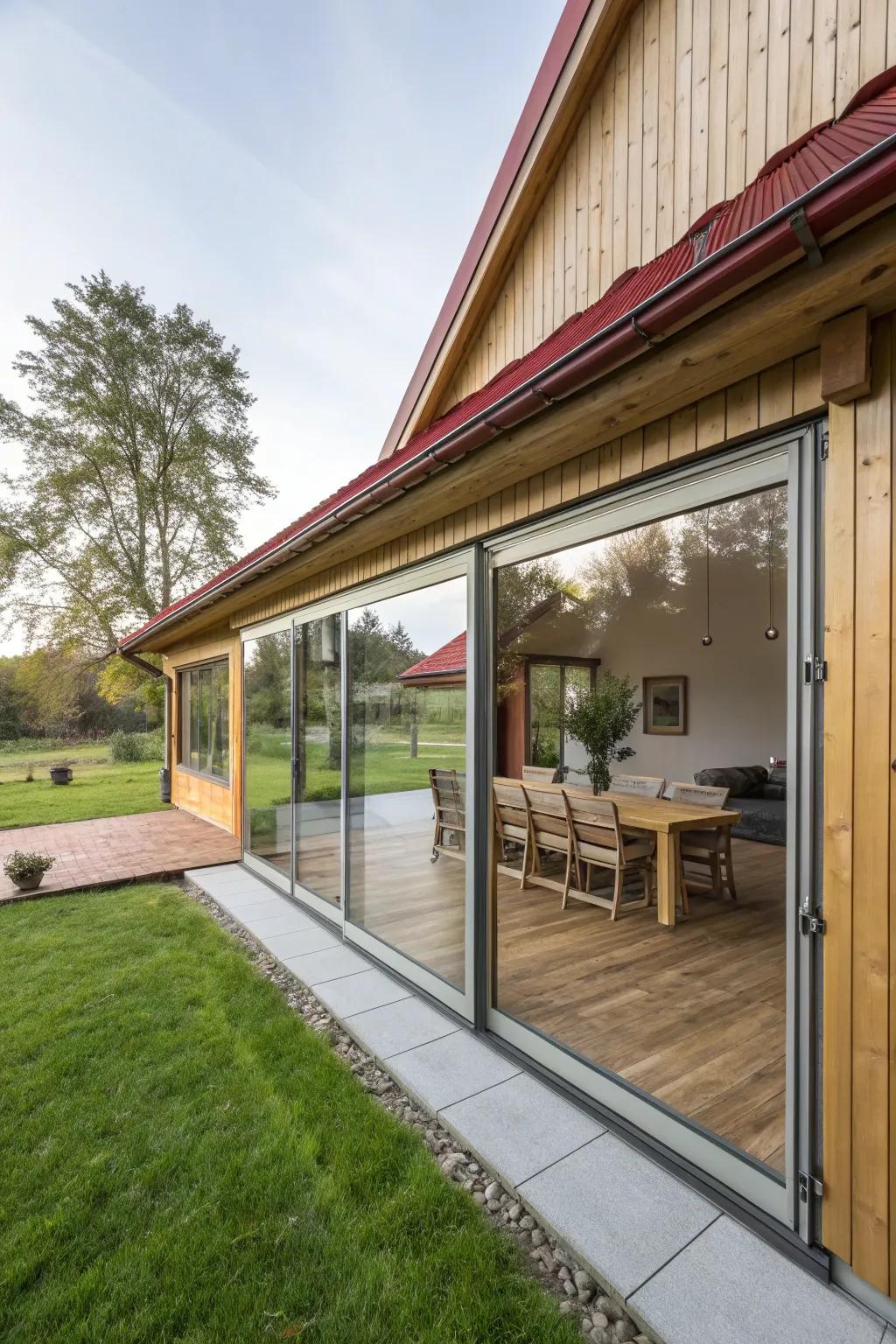 Sliding doors create a fluid indoor-outdoor experience in this ranch home.
