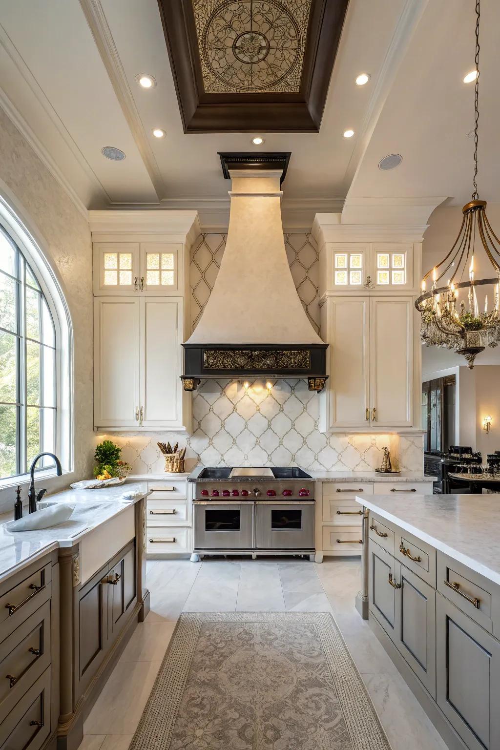 A tall extendable range hood makes a dramatic kitchen statement.