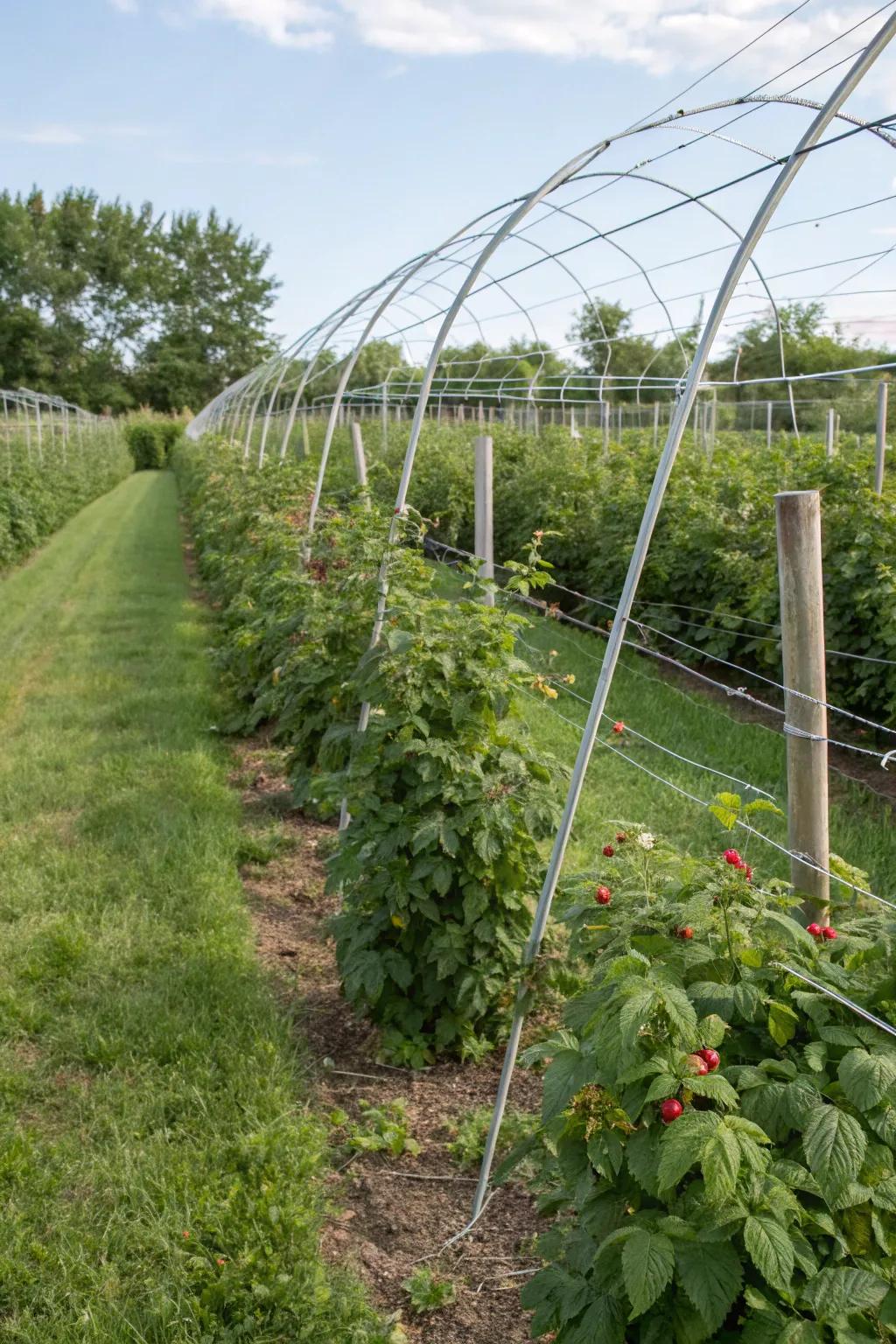 Electroplated cable reinforcements keep raspberry stalks impeccably organized.