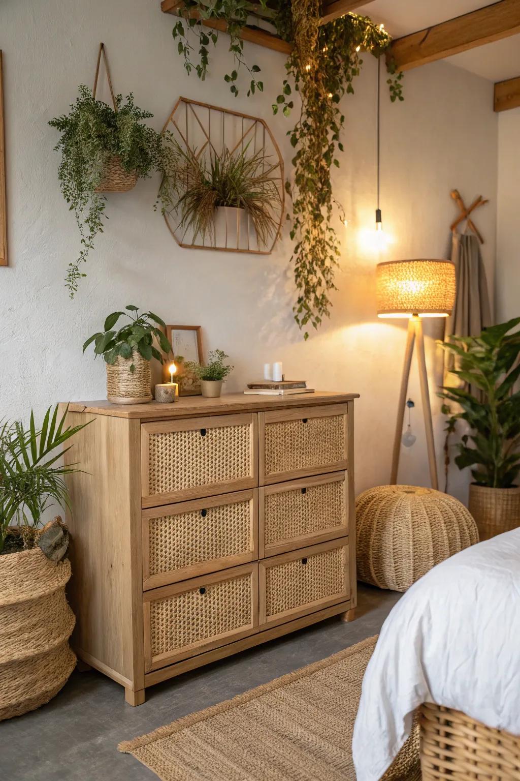 Keep your necessities in style with a rattan dresser.