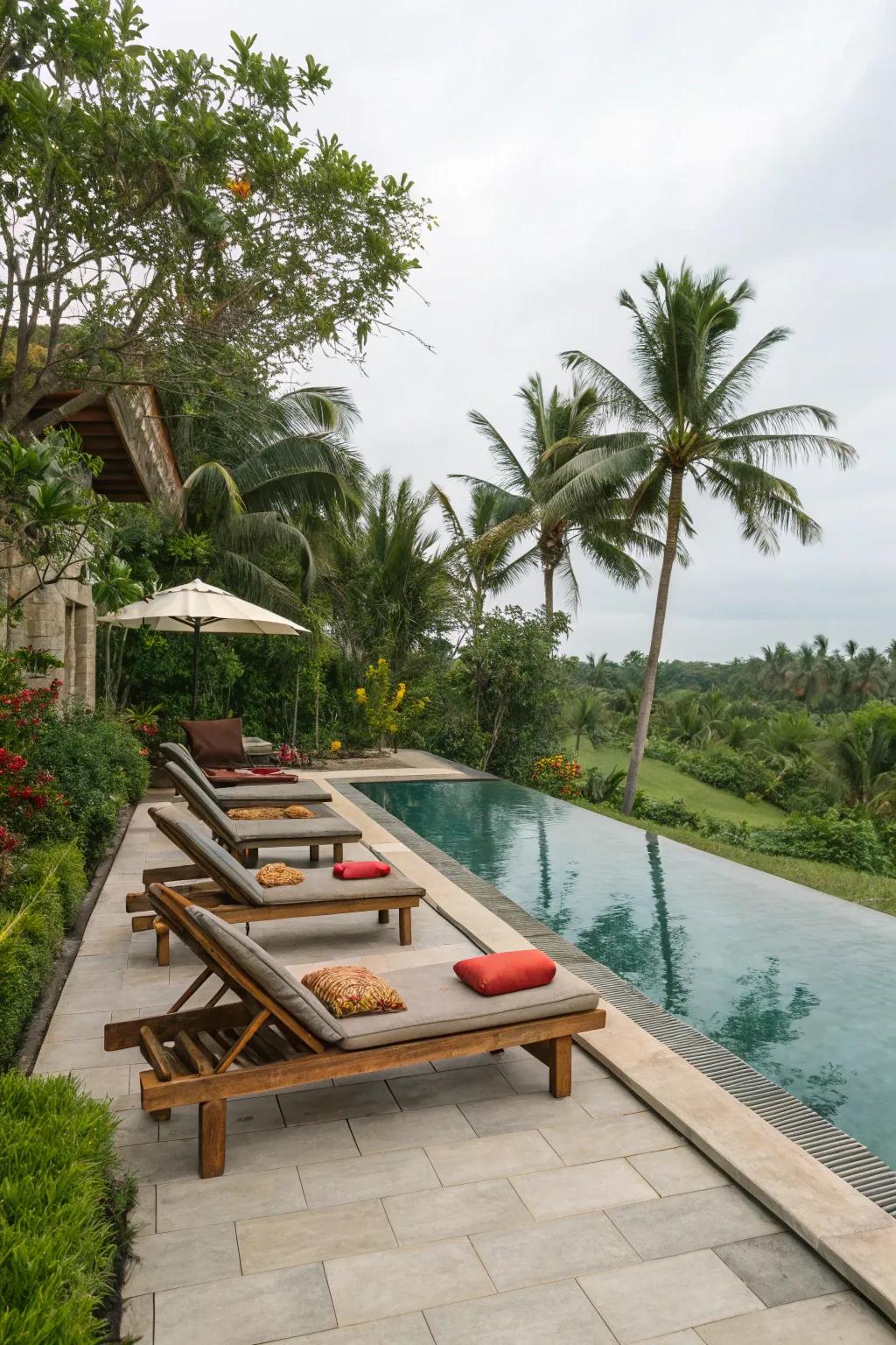 Resting seats provide a great spot to chill near the pool.