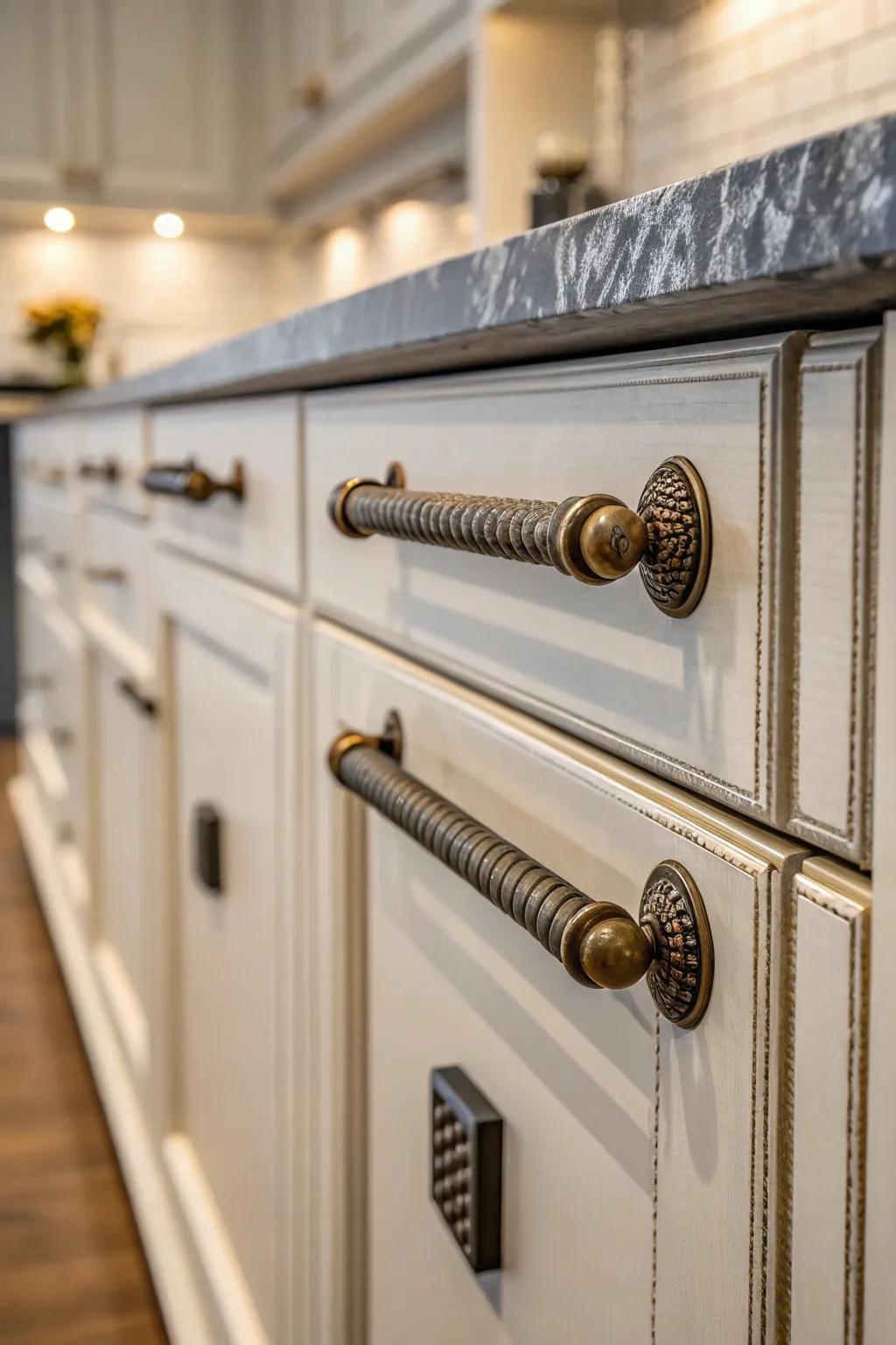 Enrich your cupboards’ character using distinctive hardware.