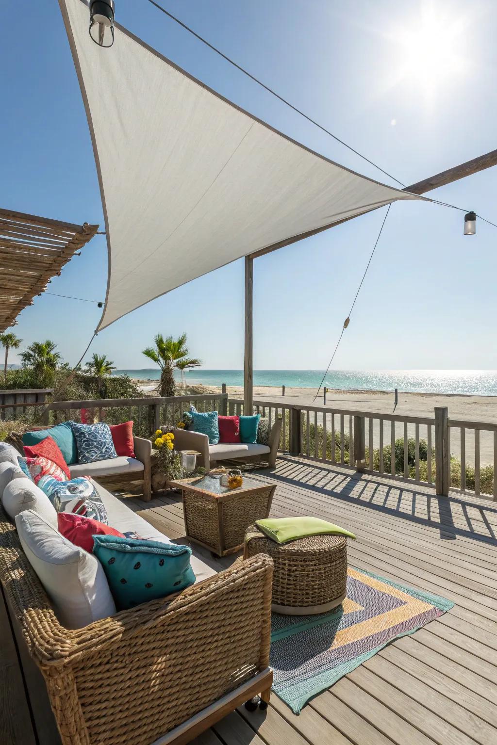 Shadow sails provide a contemporary and breezy look to your deck.