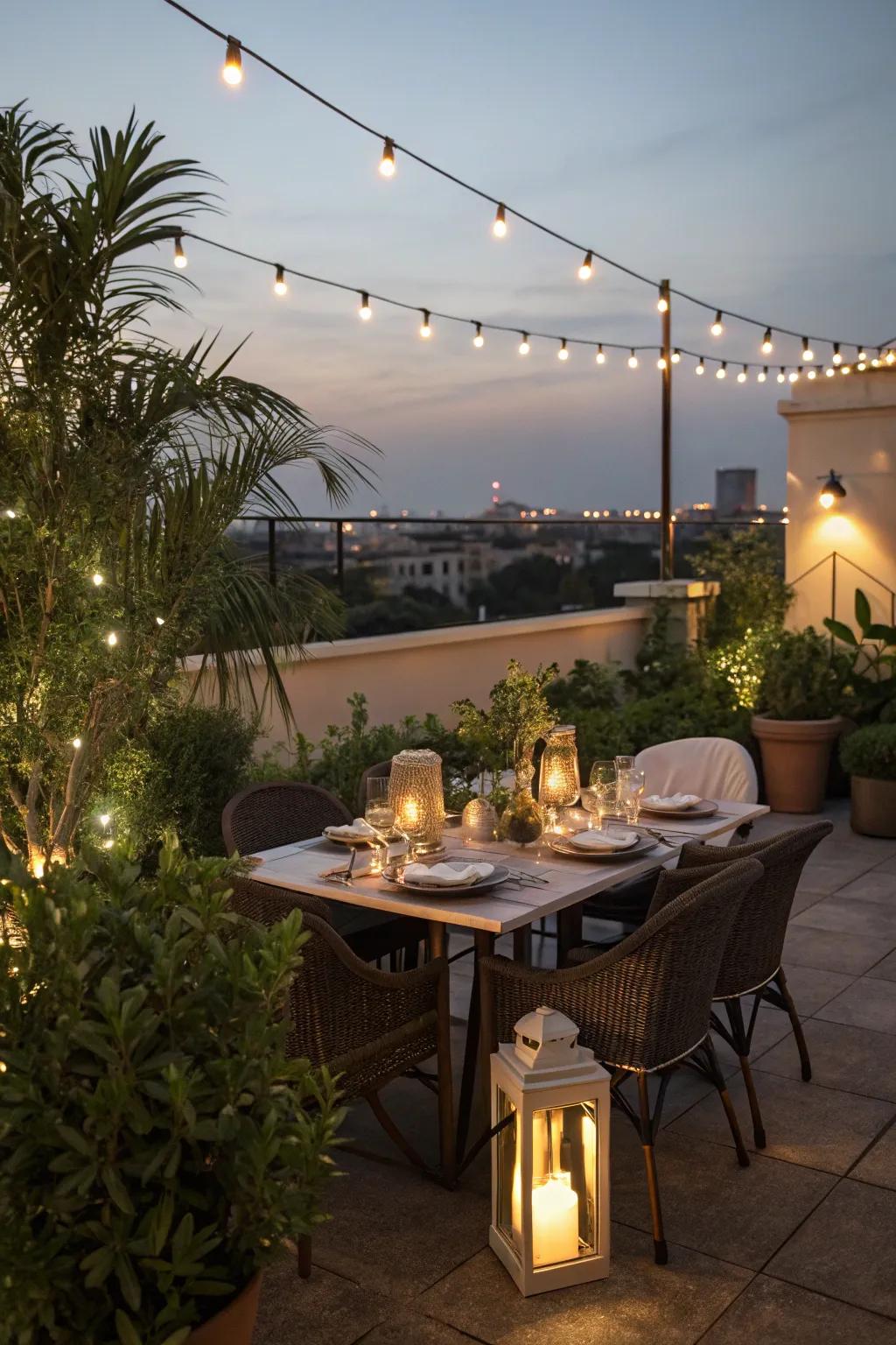 Experience celestial dining with a rooftop dining arrangement.