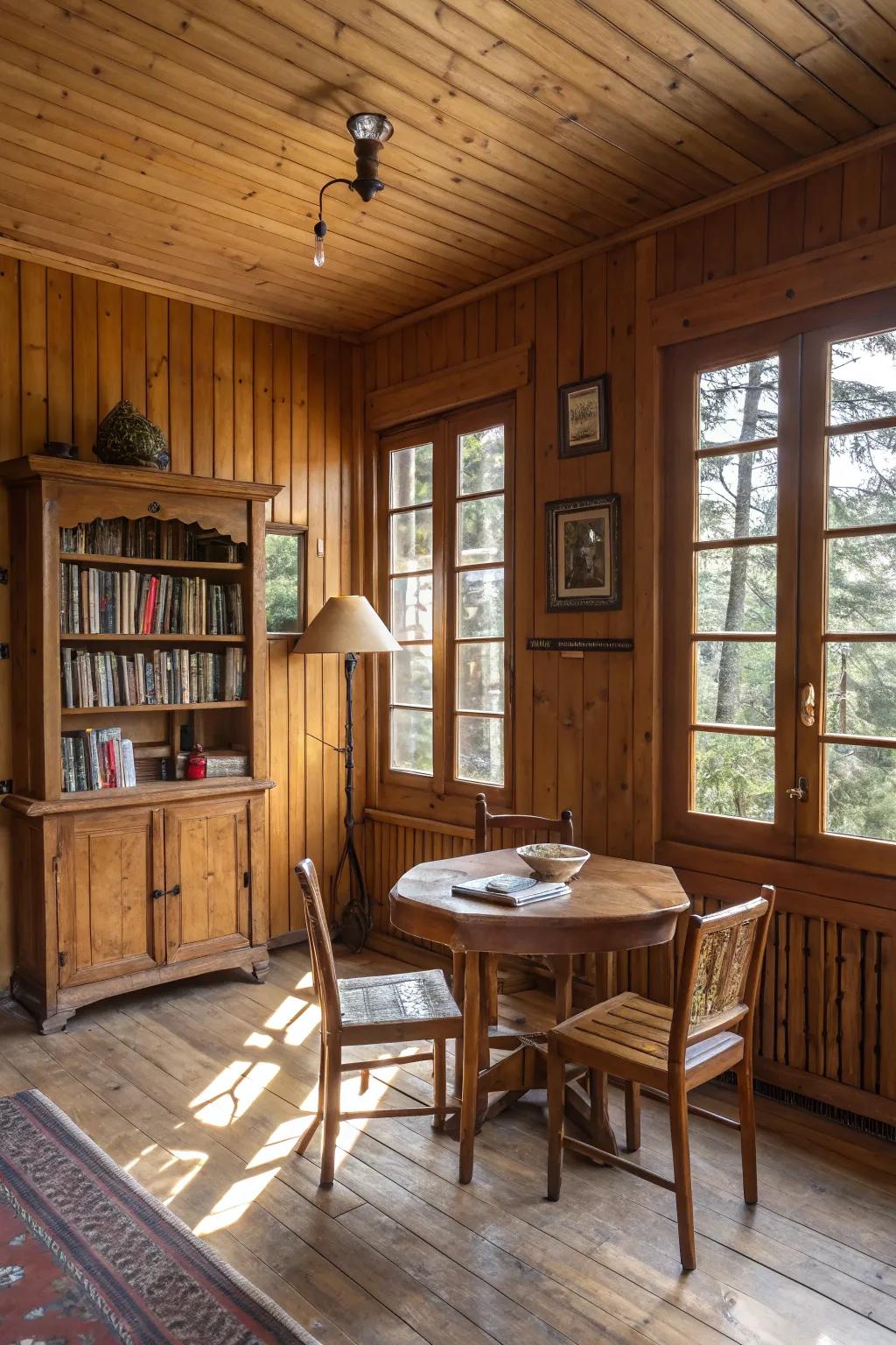 An area enriched with lumber emphases for a warm and natural sensation.