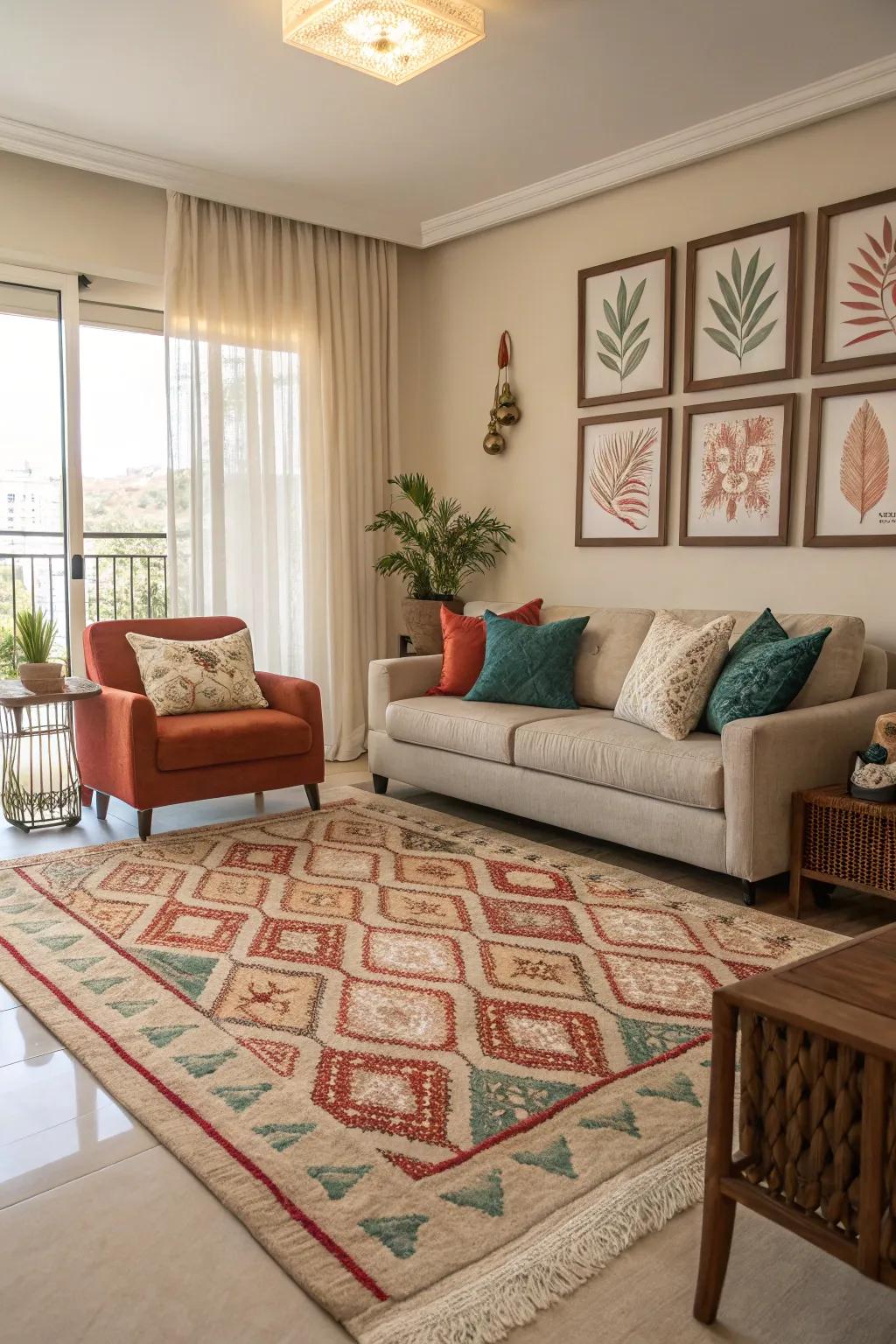 A rug that's well-coordinated can bring together your room's color scheme perfectly.