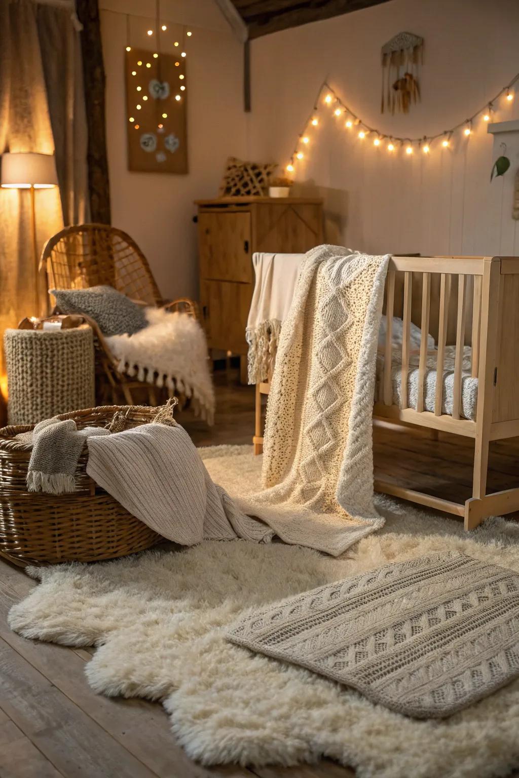 Distinct fabrics incorporate warmth and relaxation.