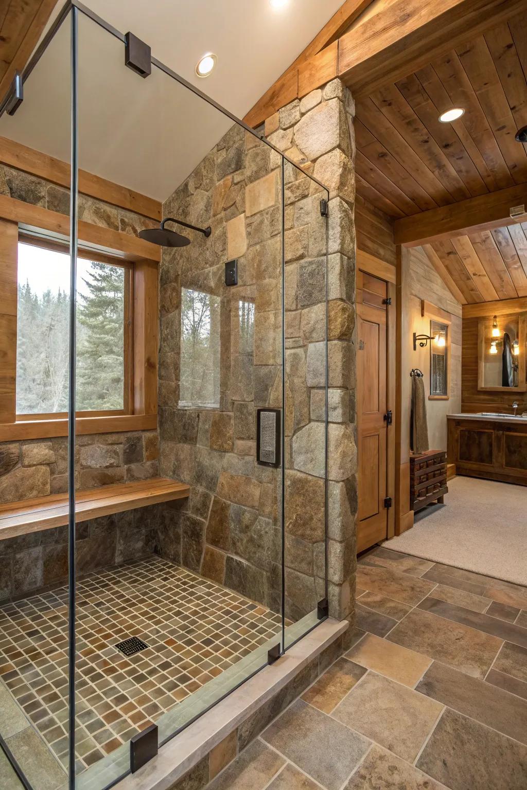 Glass surrounds accentuate your shower's countryside appeal.