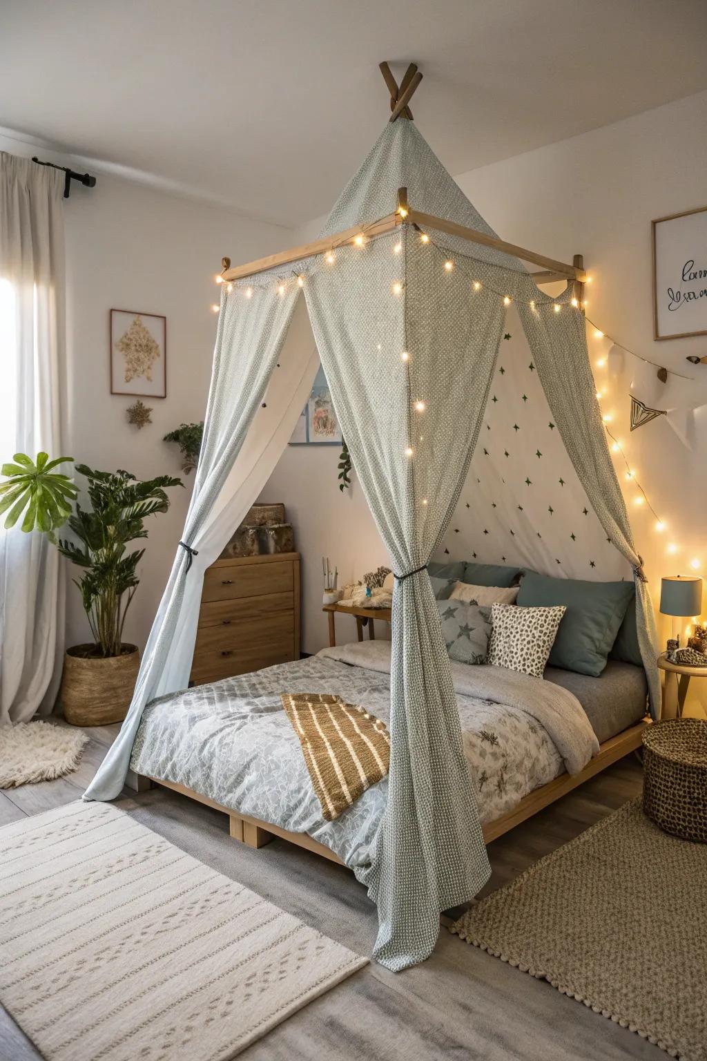 A canopy or tent brings a sense of adventure and comfort.