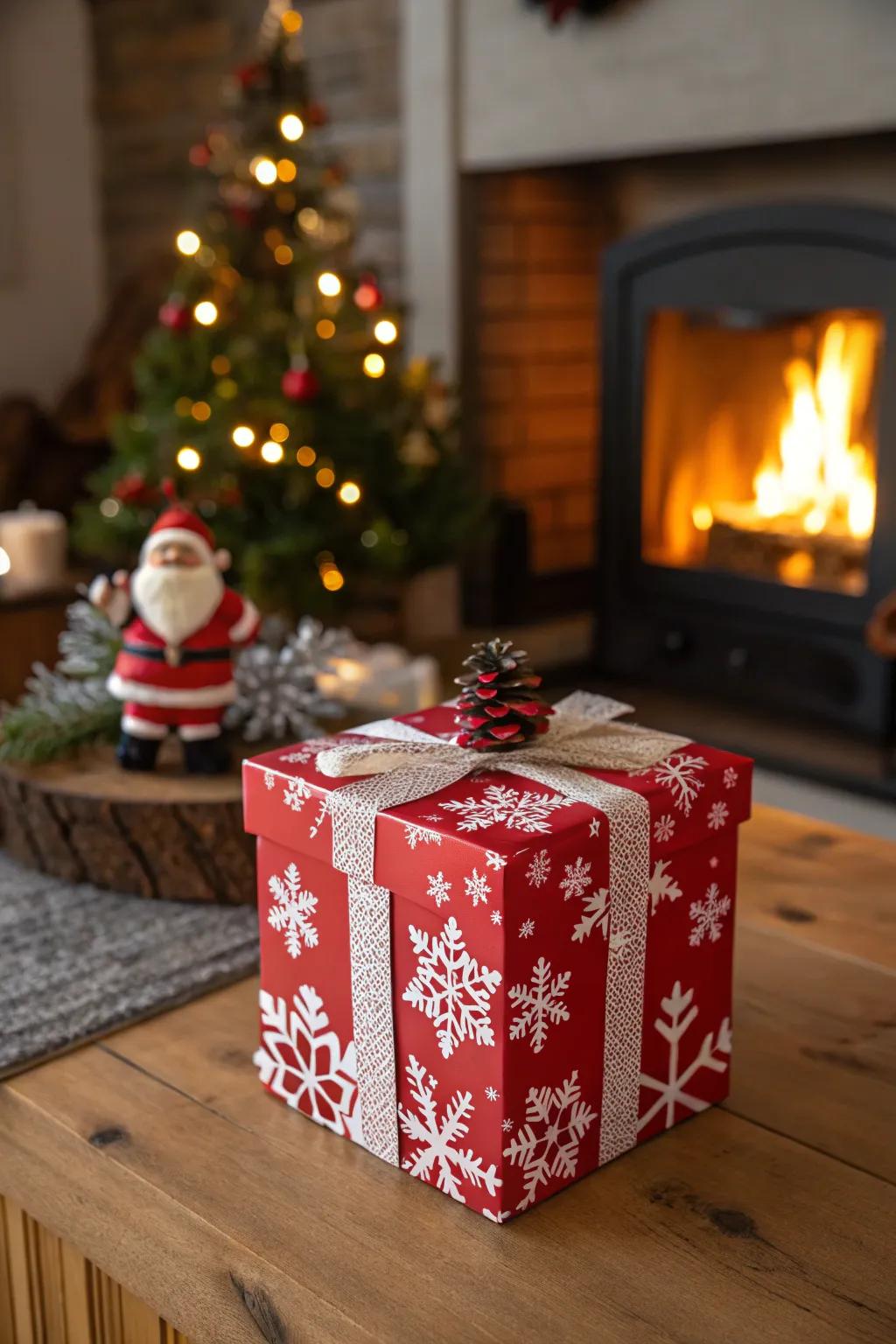 A snowflake Santa box incorporates a hint of wintry magic.