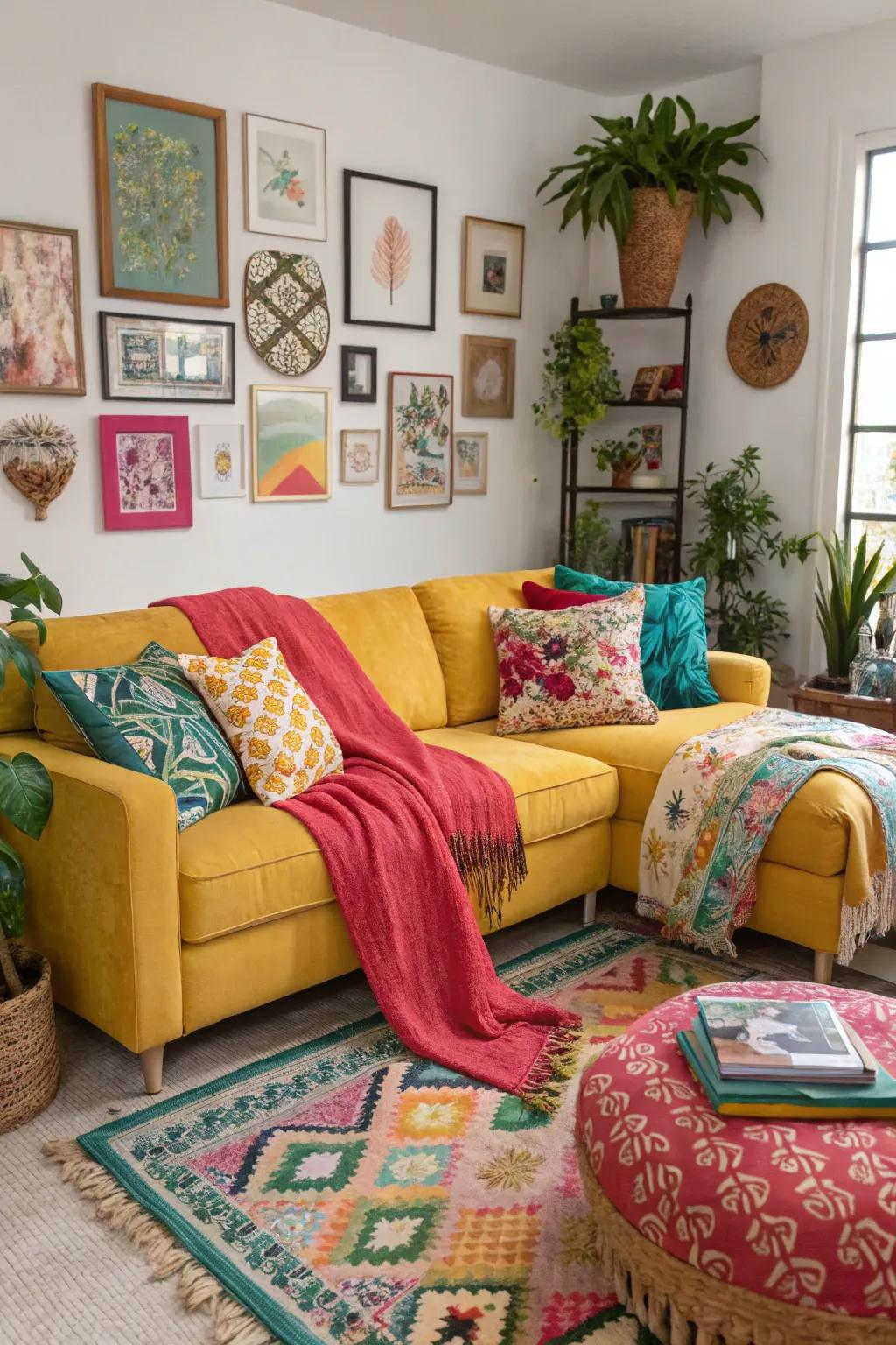 Sectionals splashed with color can serve as the vibrant heart of a living space.