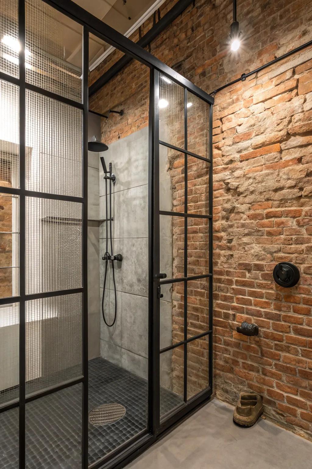 Industrial elements provide an edgy and sophisticated shower space.