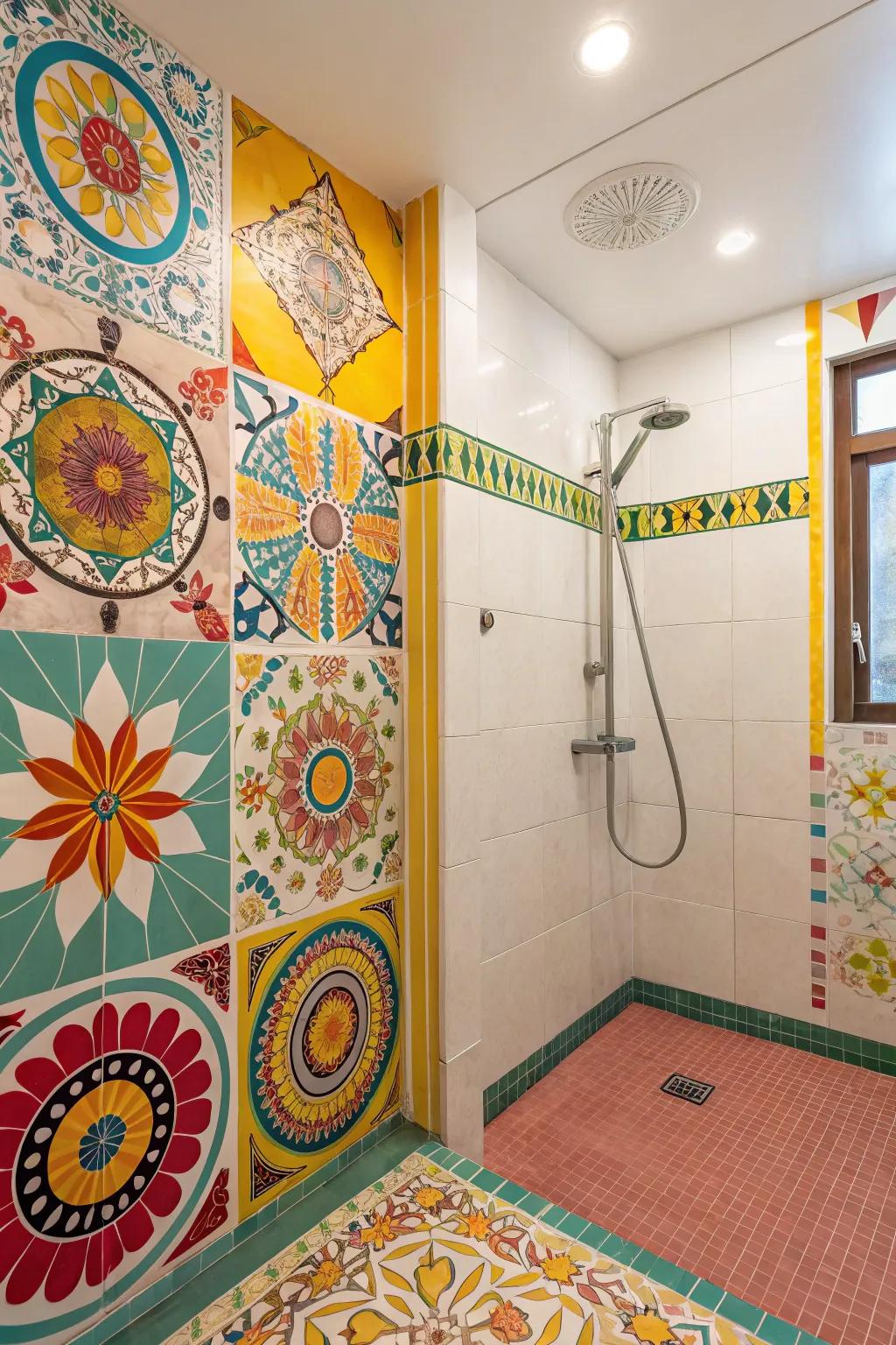 Tiny tiles bring artistic flair to your shower walls.