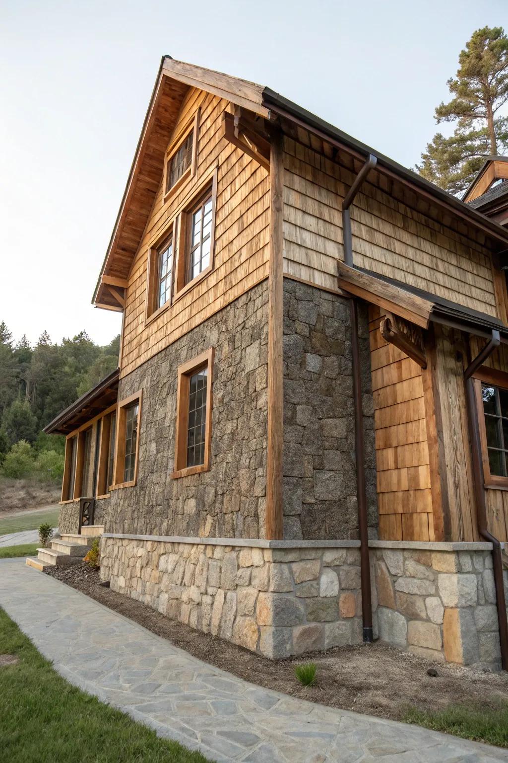 Blending timber and rock cladding for a captivating facade.