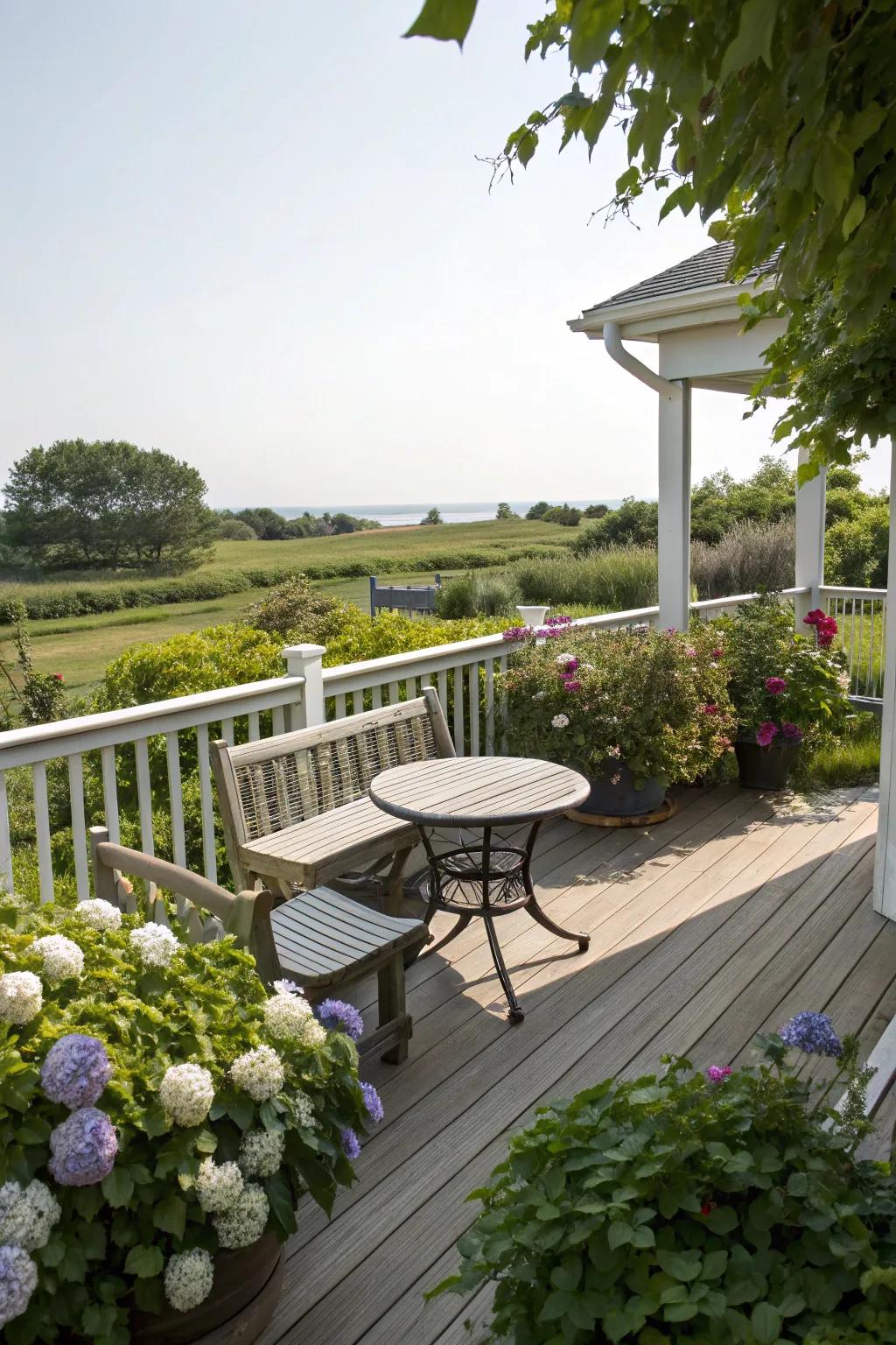 A small seating area offers a tranquil retreat for unwinding outdoors.
