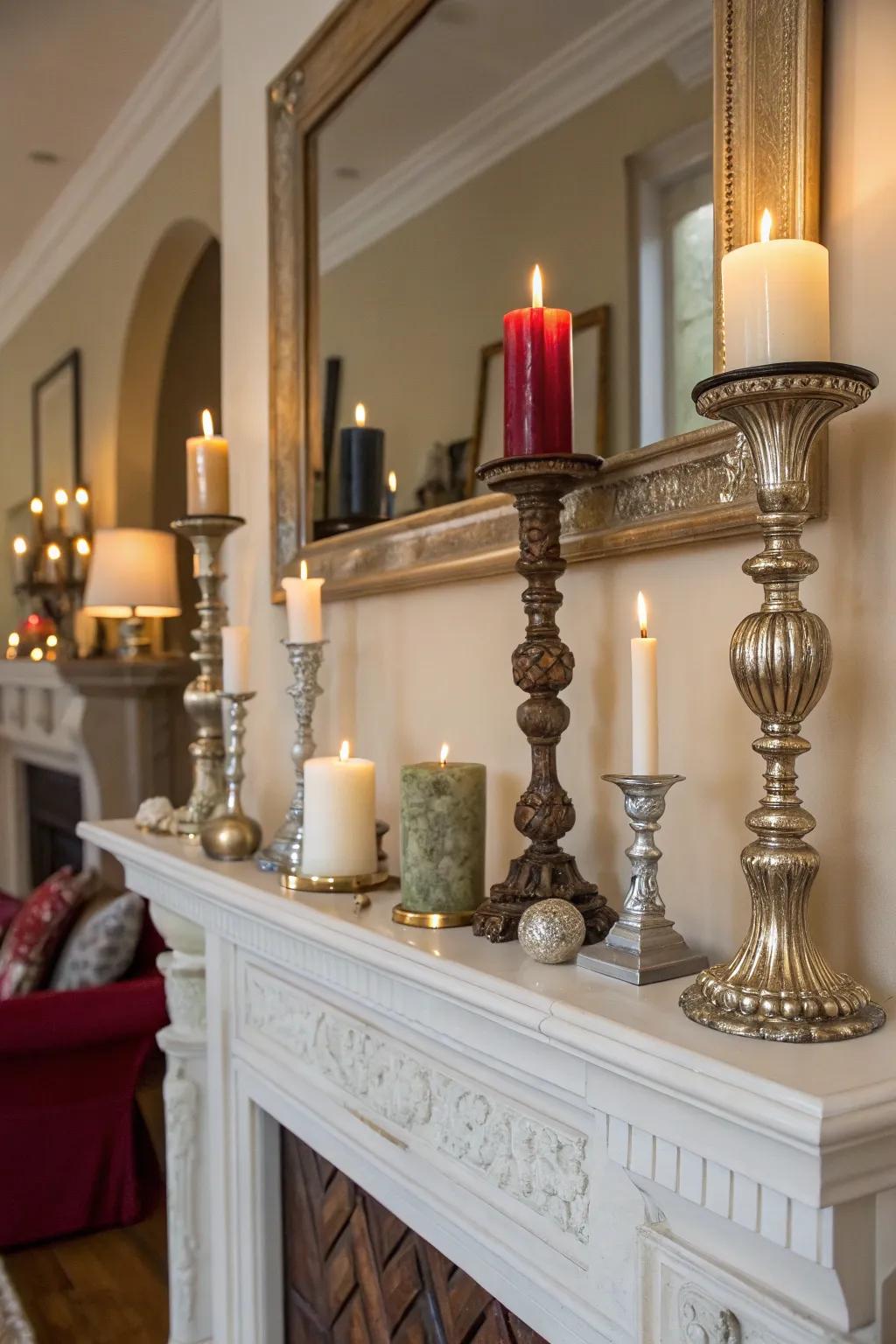 This stylish mantel is made cozy and inviting by the presence of flames.
