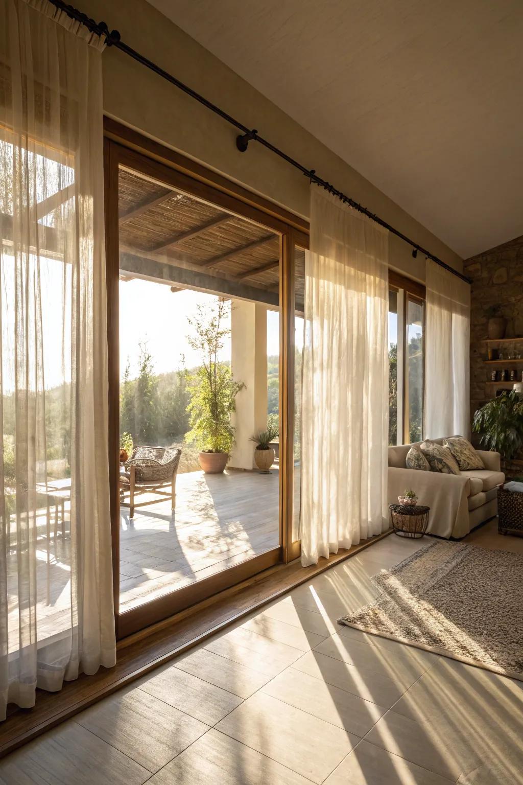 Diaphanous fabrics permit sunlight to exquisitely seep through.