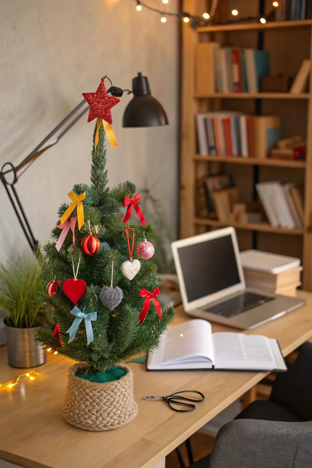 A petite festive fir embellished with self-made baubles for a personal touch.