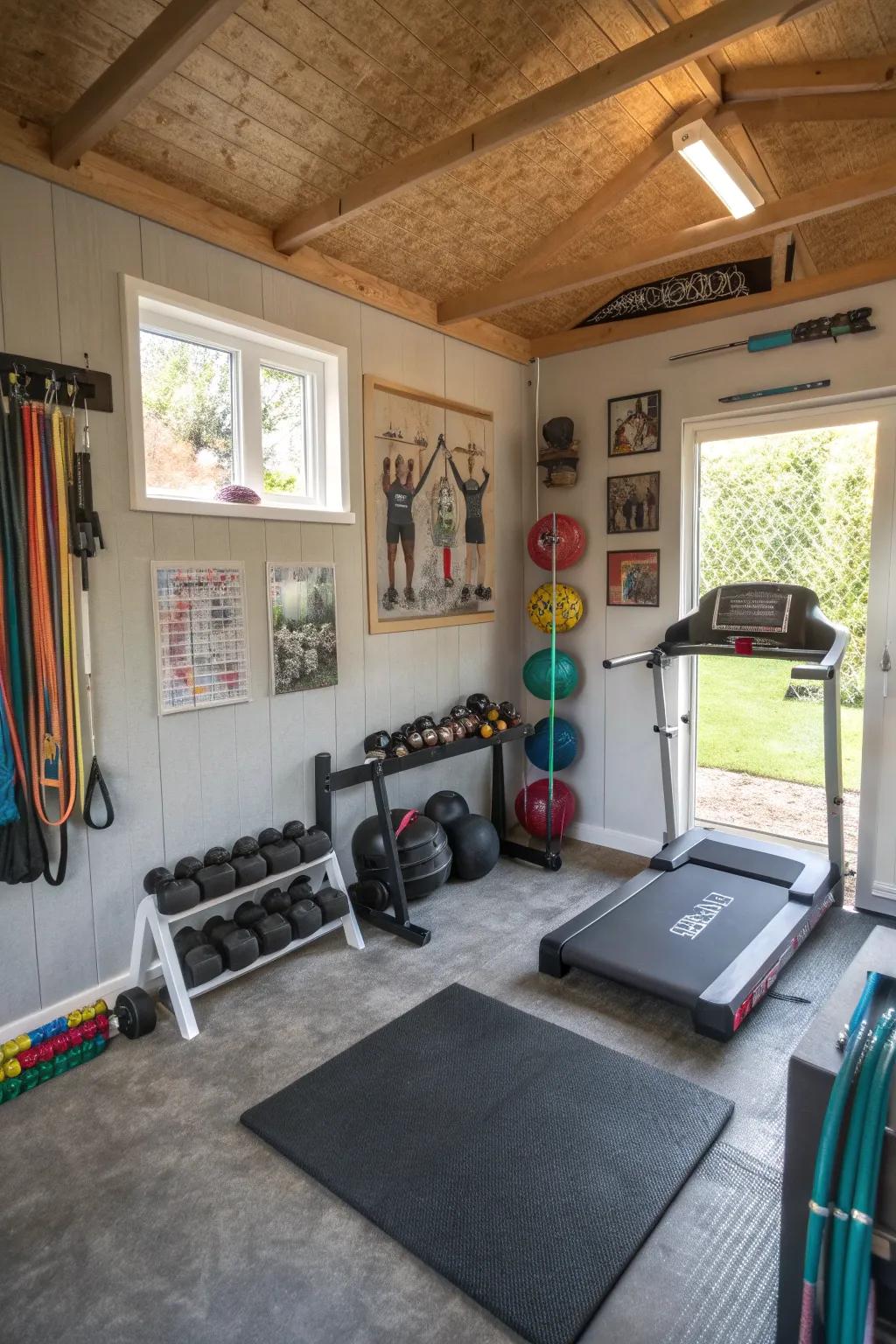A small garage transforms into a private fitness sanctuary.
