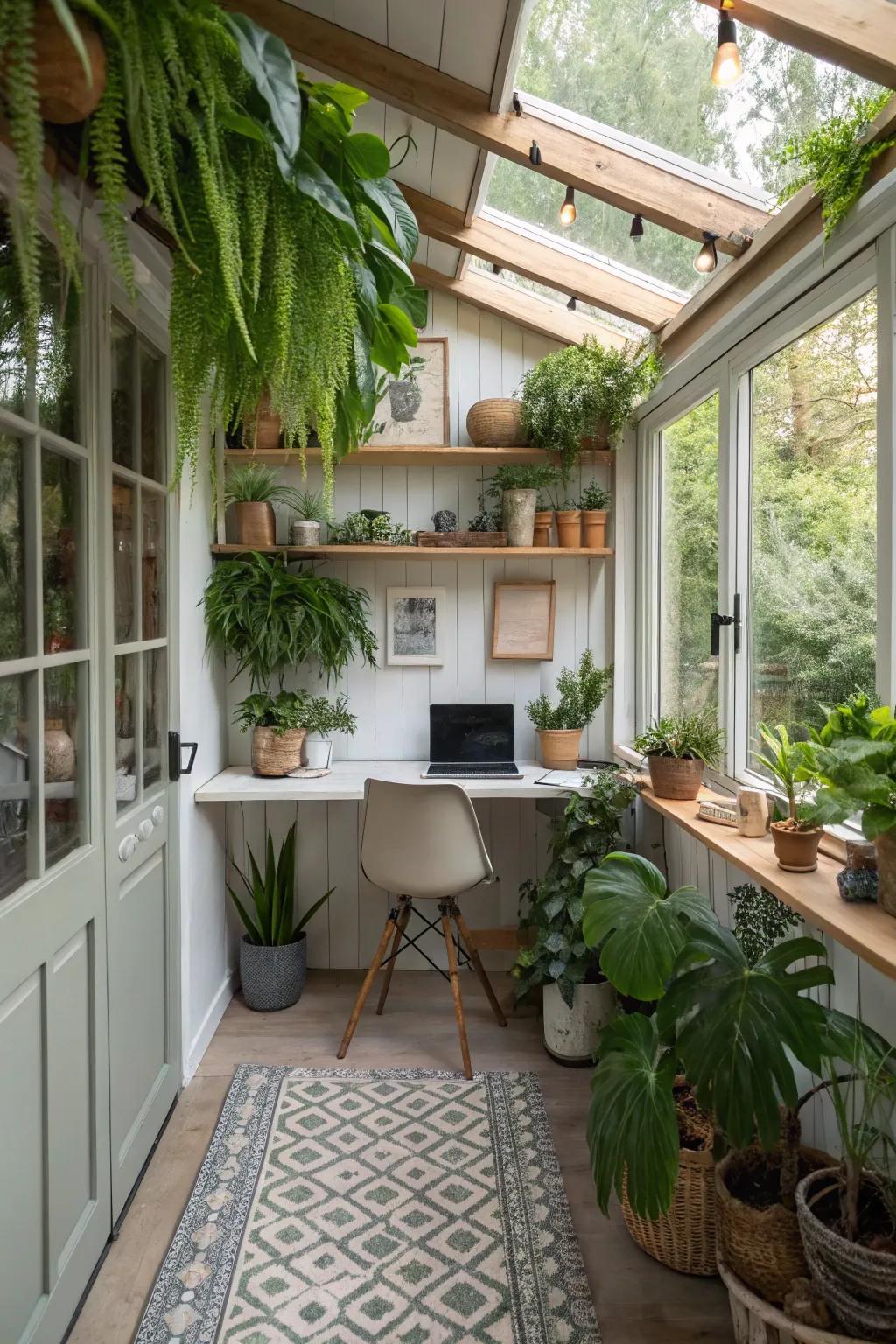 Indoor plants improving the garden office.
