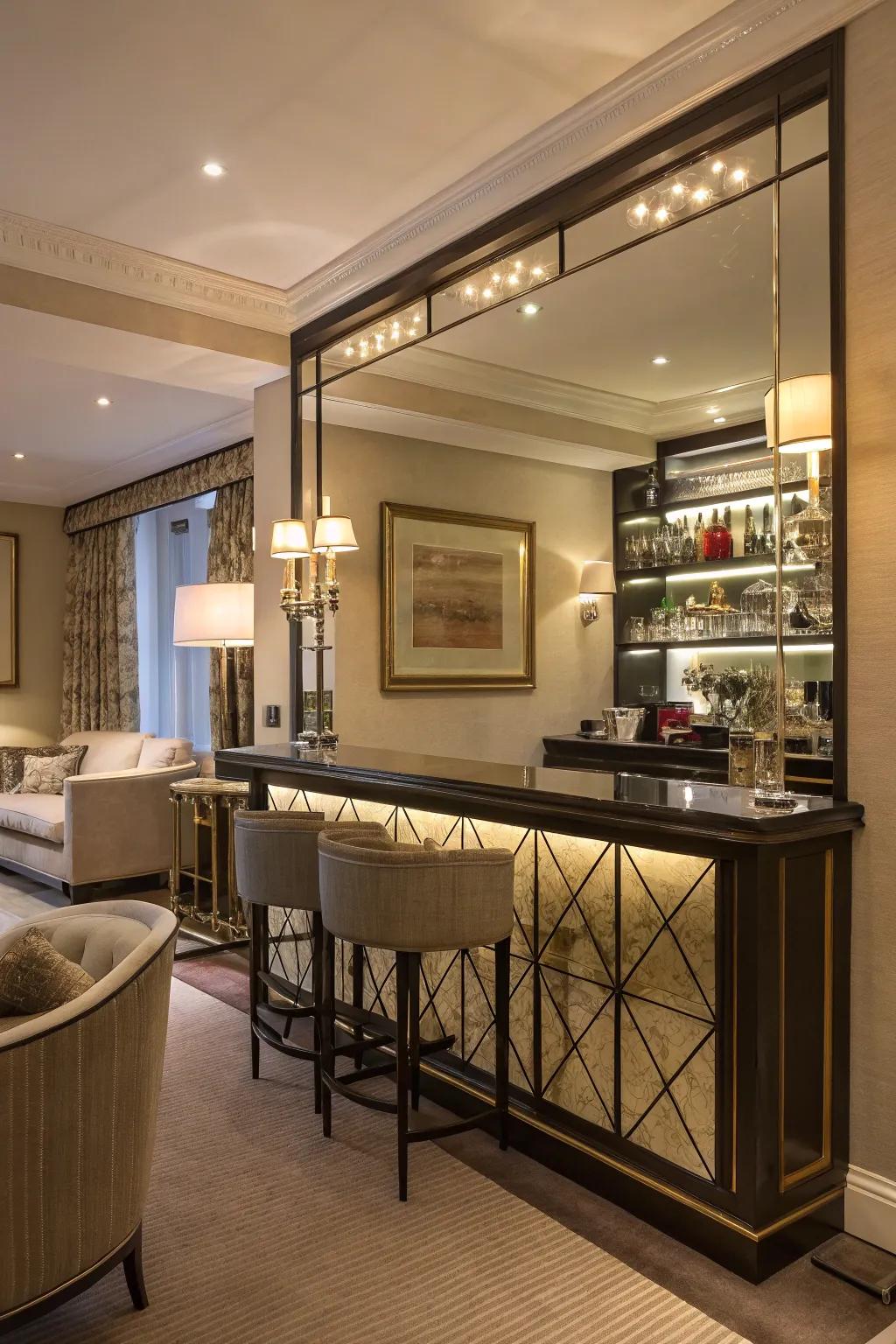A mirrored backing enhances depth and elegance.