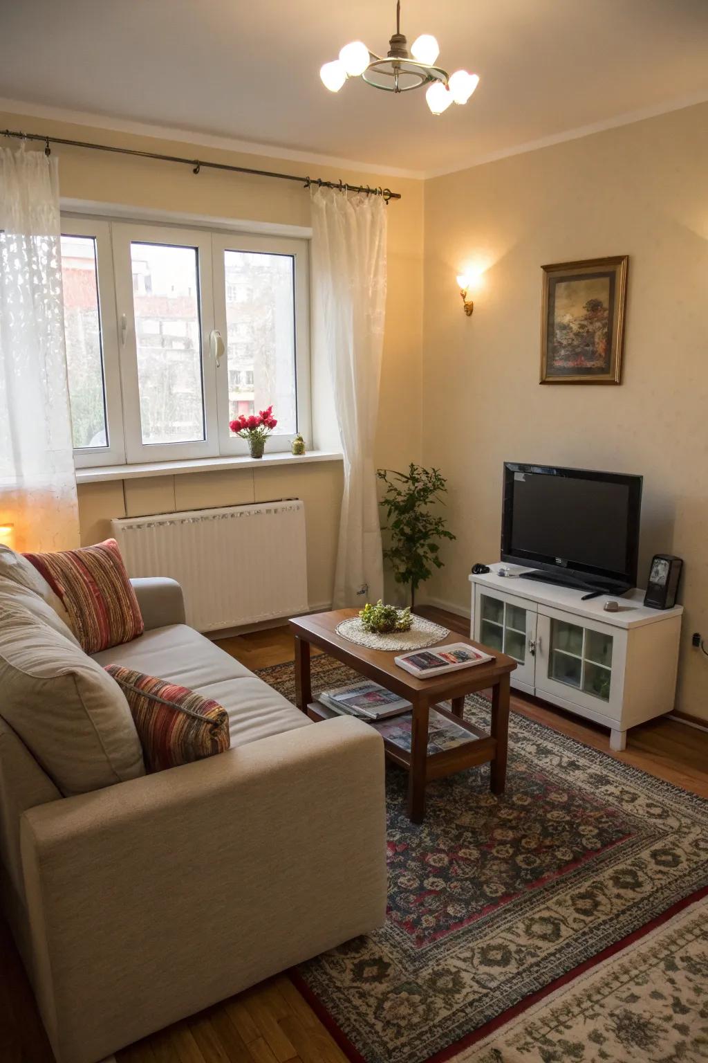 Space-conscious furniture keeps your living room cozy without feeling cramped.