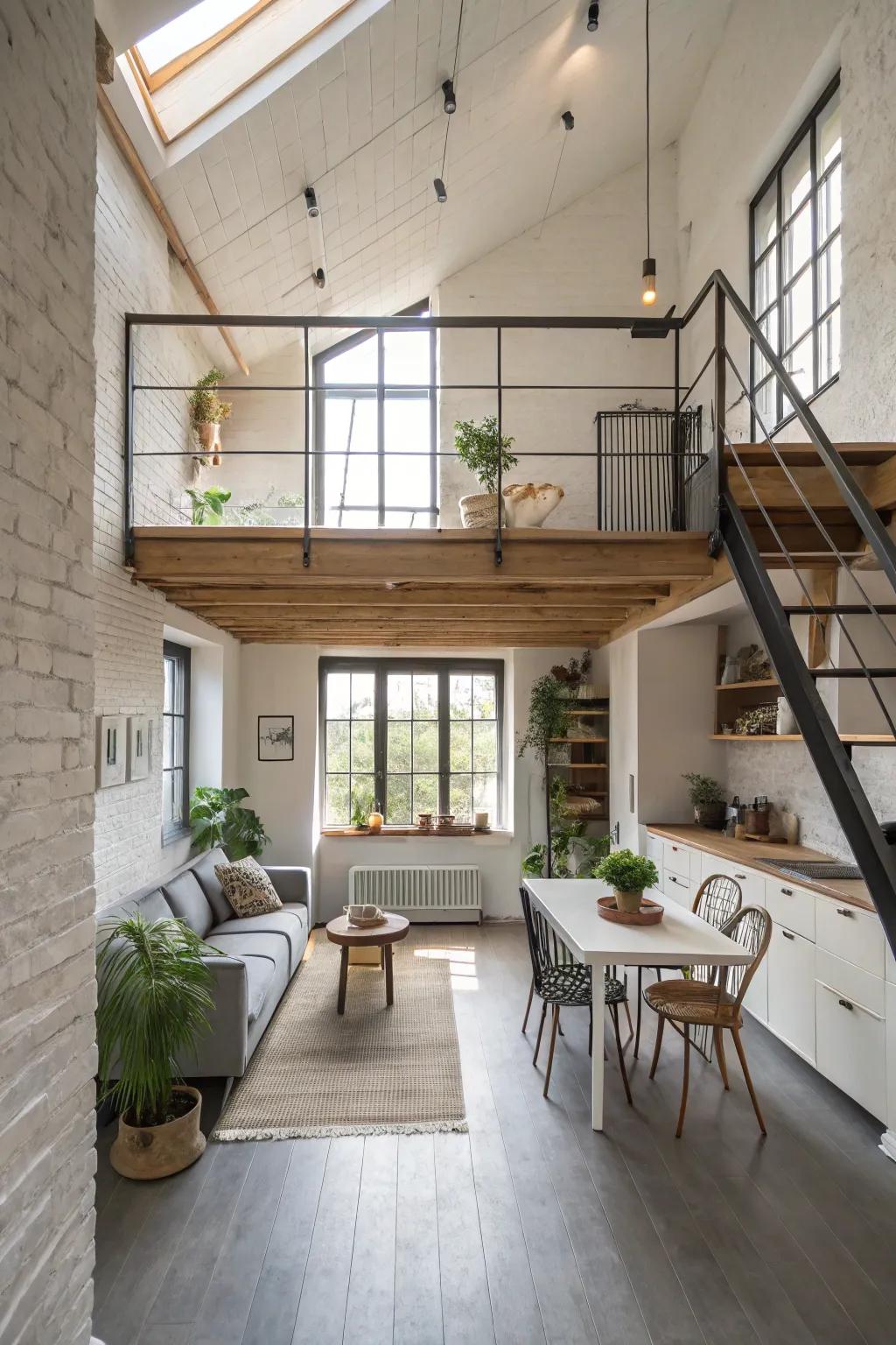 An open concept in loft design creates an expansive atmosphere.